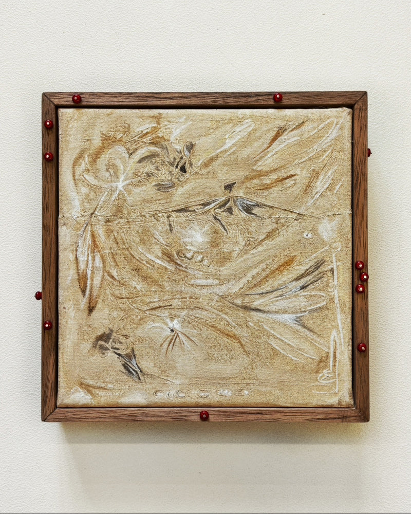 'August' Painting in Wood with Glass beads by Cate Adriana | The Oblist