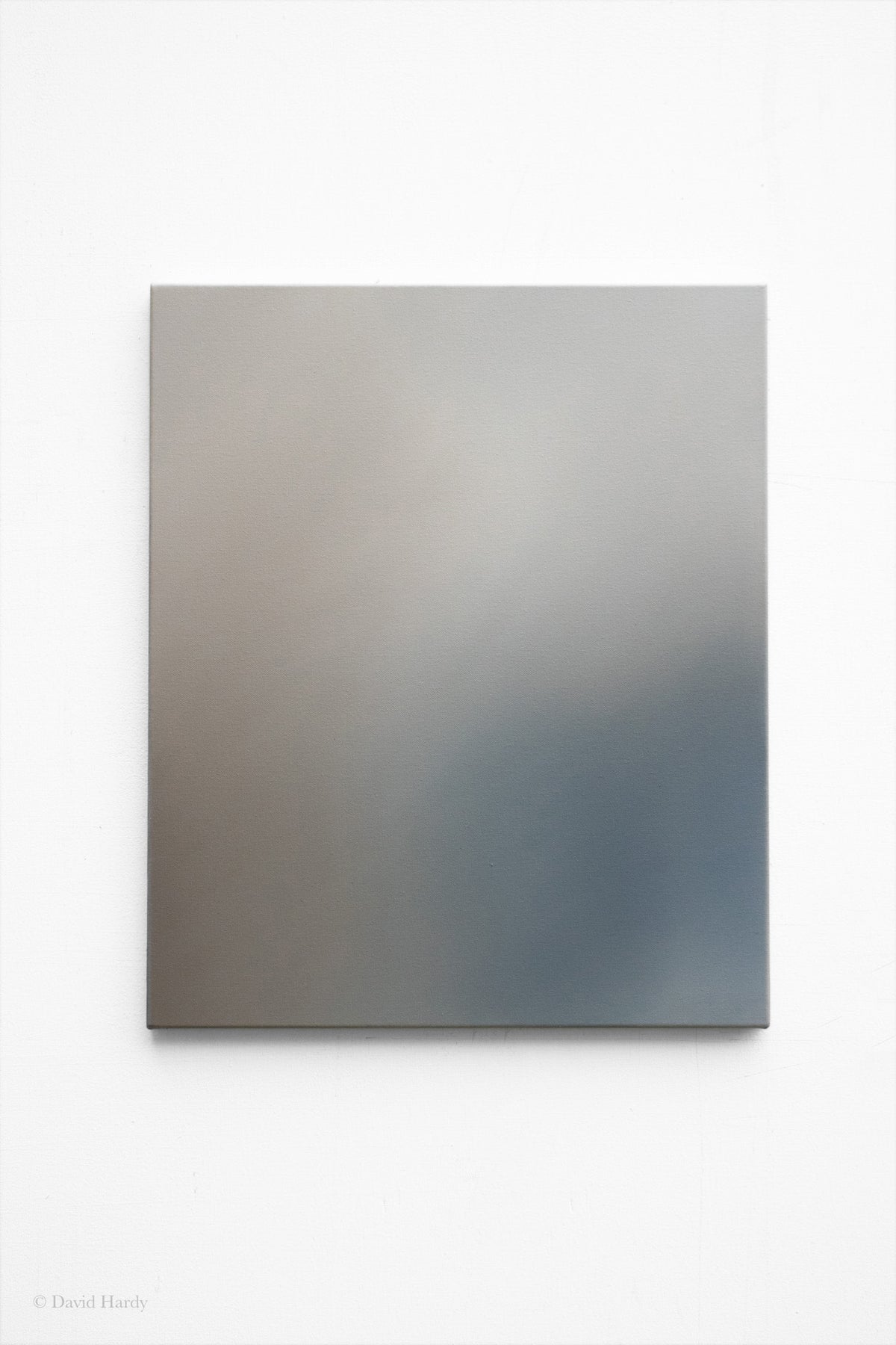 Abstract oil painting with soft gray and blue gradient tones