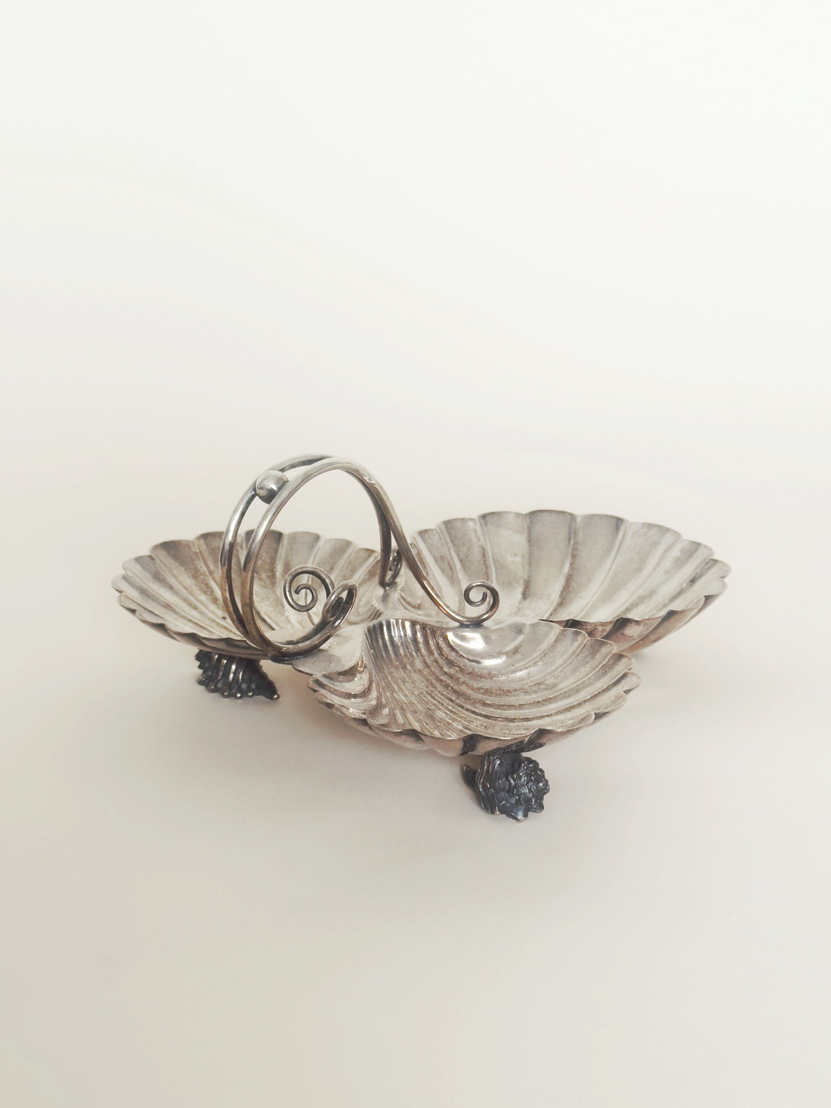 Silver-Plated Trefoil Shell Feet Serving Dish by Aesthete Label | The Oblist — silver finish, decorative design