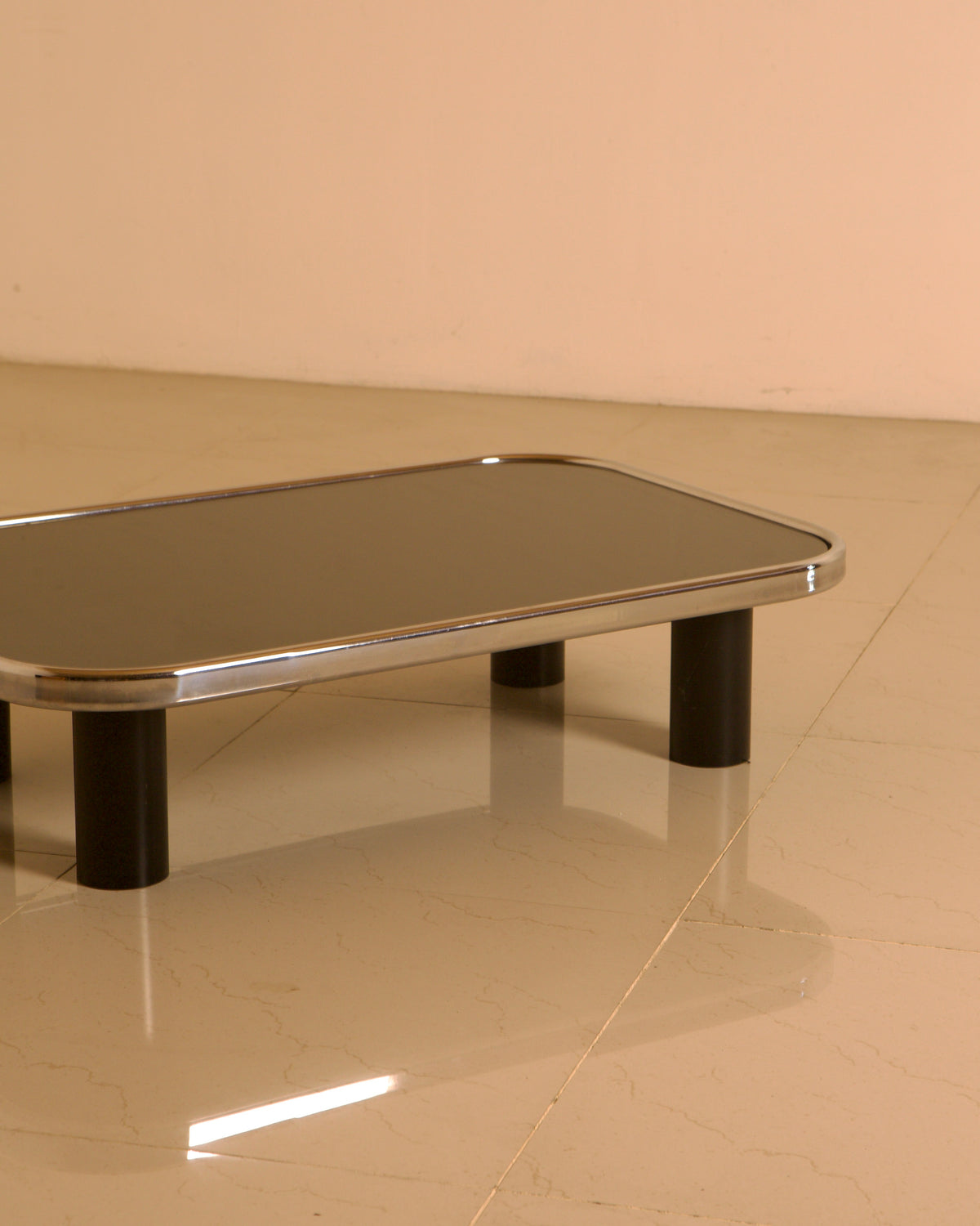 Smoked Mirror & Chrome Coffee Table, Willy Rizzo Style, 1970s Italy — side angle