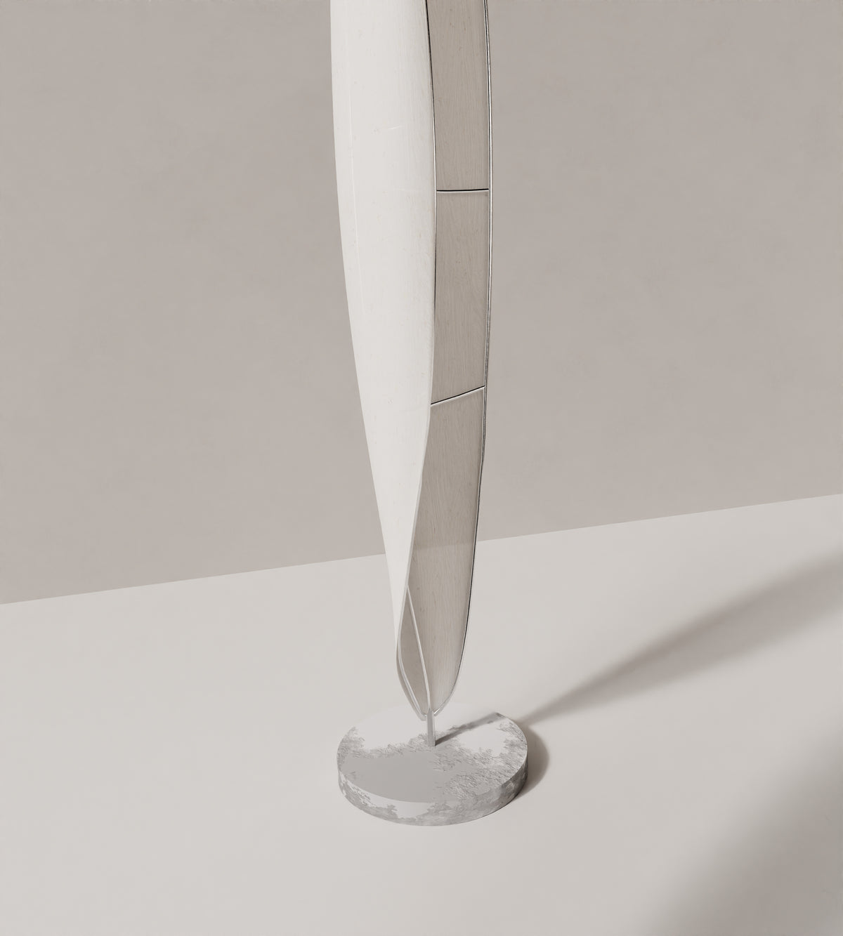 “Plume” Floor Lamp — close-up of textured white shade and marble base