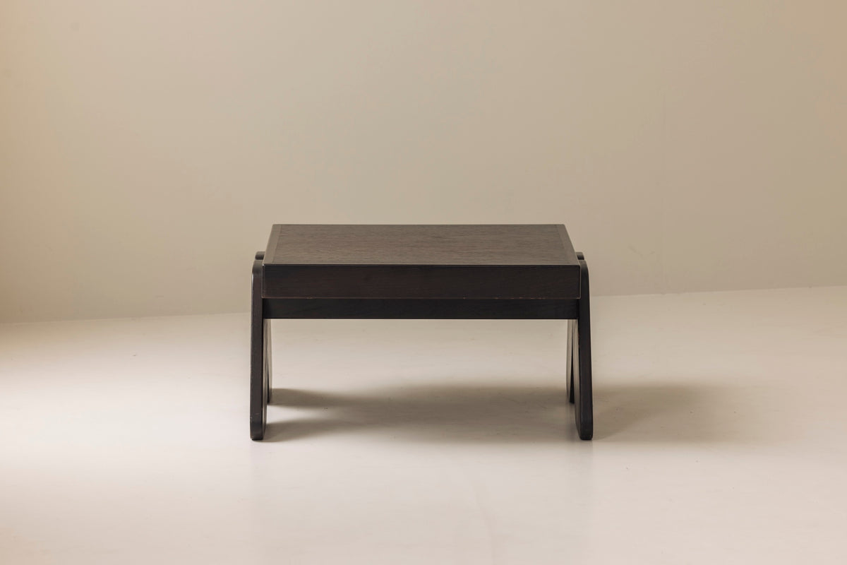 French brutalist coffee table in wenge, 1970s — alternate view