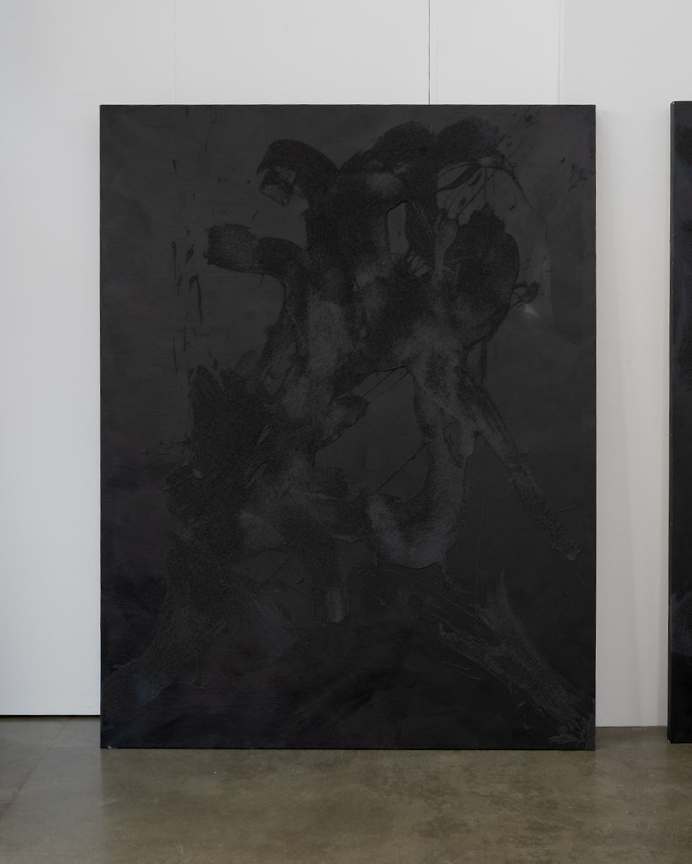 Large abstract mixed media canvas with dark gestural brushstrokes