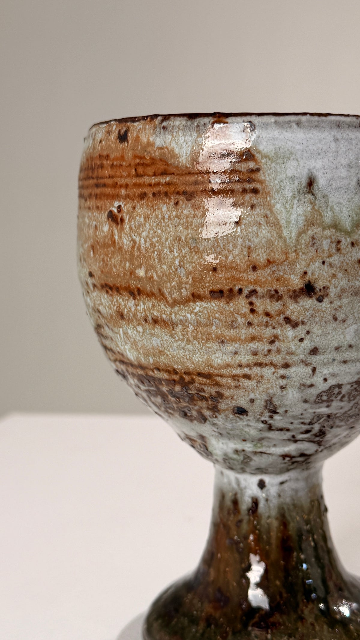 Stoneware Chalice by Cécile Dein, France, circa 1970 — close-up of textured ceramic surface