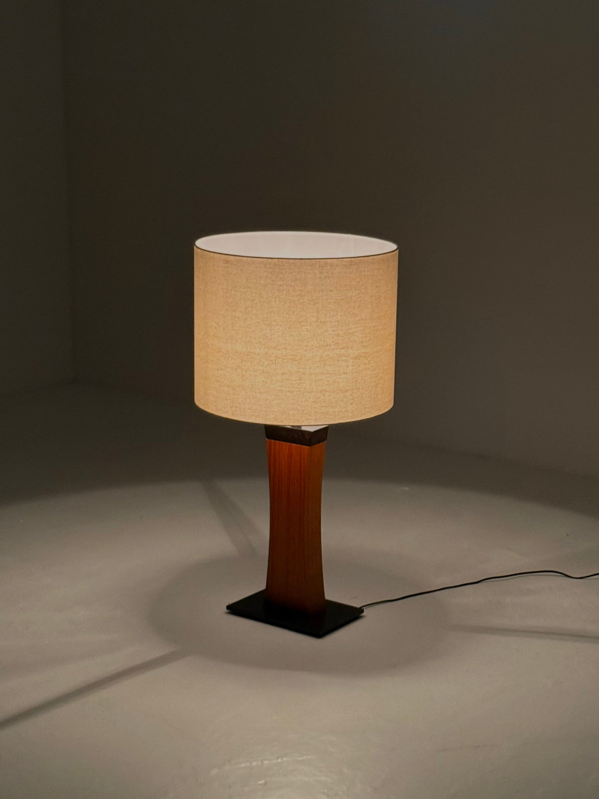 Italian Mid Century teak table lamp — lifestyle setting
