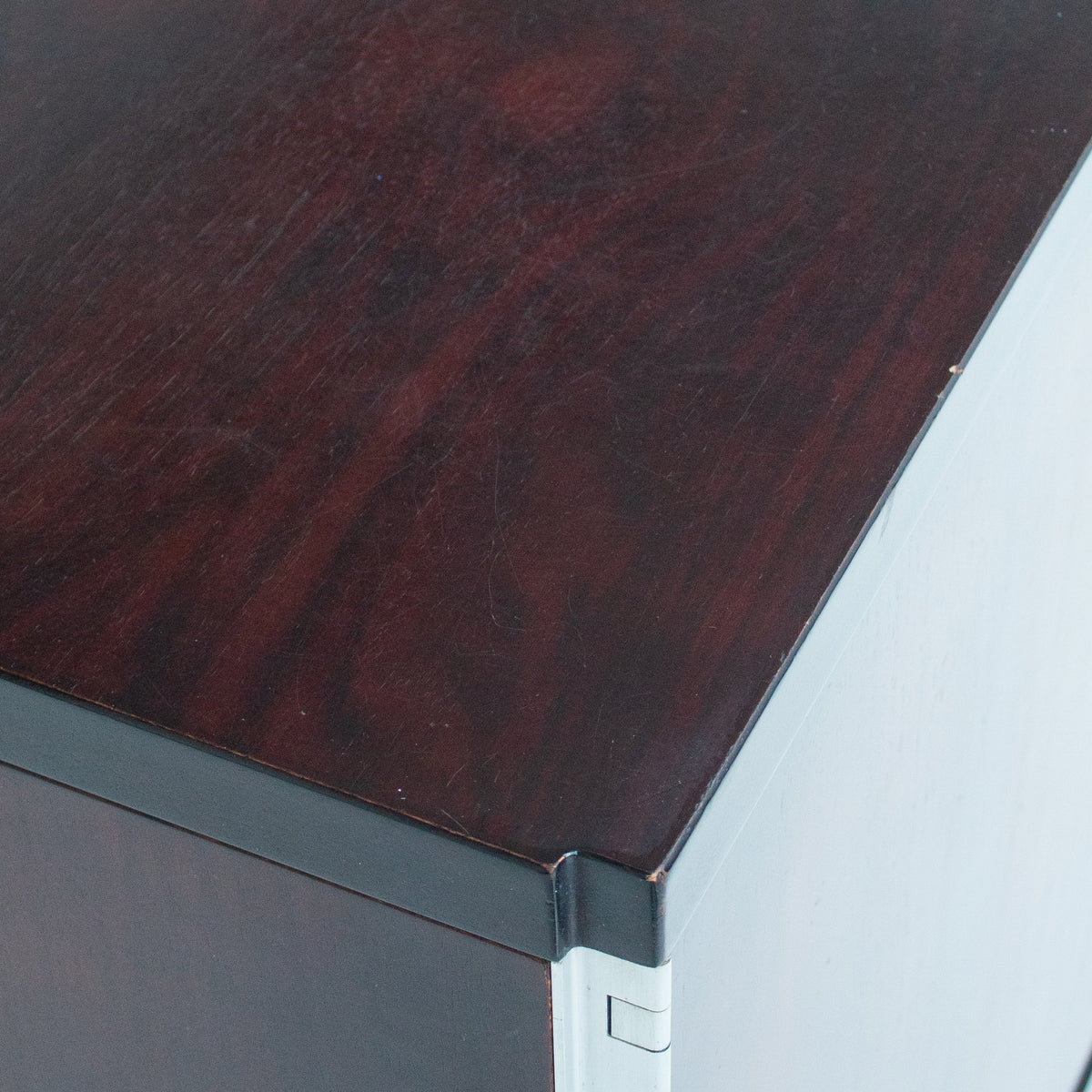 Modern Italian Sideboard/Cabinet in Wood and Metal — close-up of dark wood surface texture
