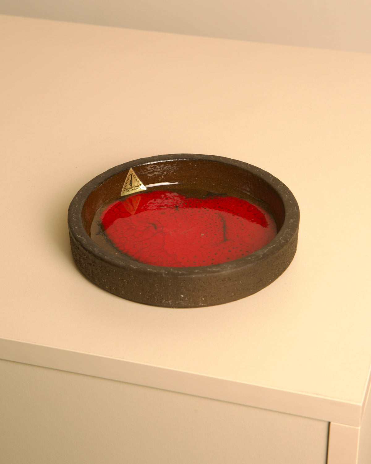 Circular Ceramic Trinket Dish by Jan Van Erp 60's | The Oblist — red glaze finish, vintage artisan