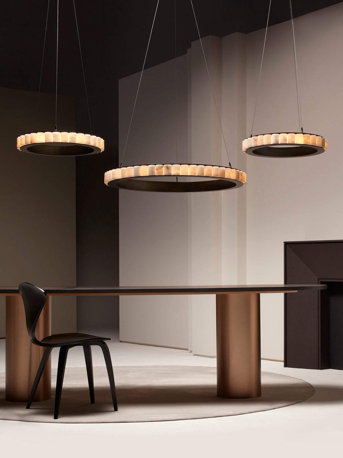 AVALON Chandelier Large With Ceiling Rose — hung above modern dining table