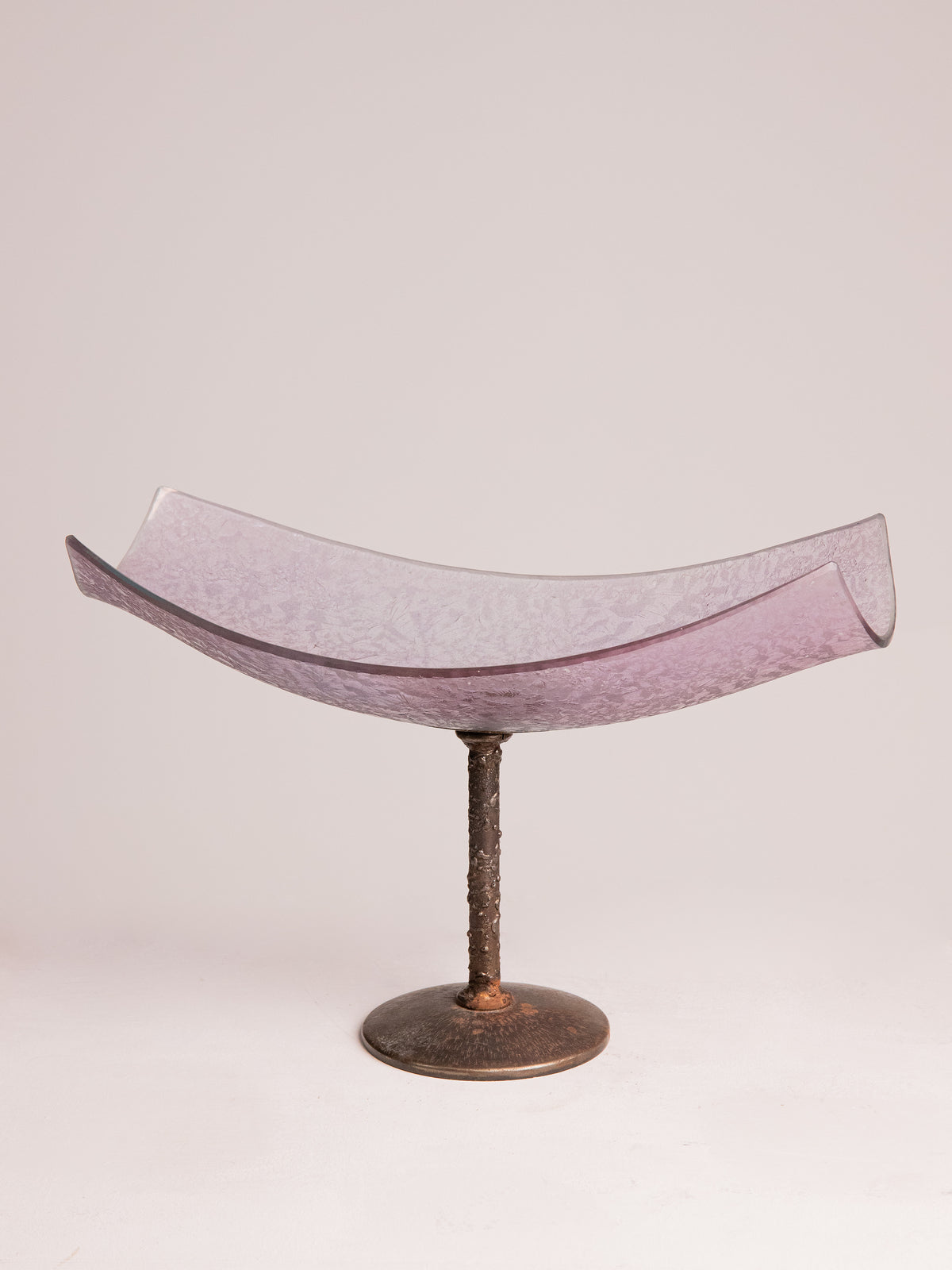 Vintage Janusz Tadeusz Bielski Footed Bowl in Metal and Glass by Studio Ecubed | The Oblist — purple glass, metal base
