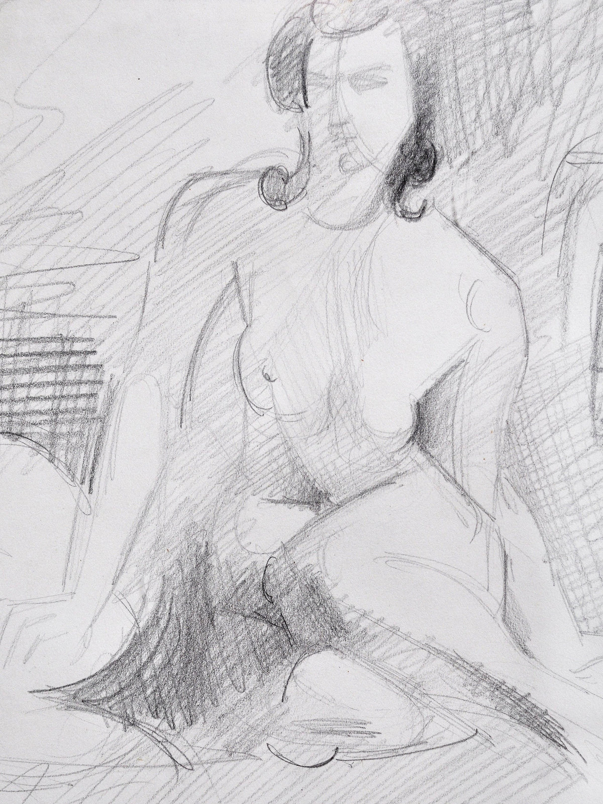 The Introverso André Lhote (1885–1962) Drawing in Pencil features a nude, curly-haired seated figure sketched with loose, expressive lines and soft shading, reminiscent of the French artist’s style and subtle background.