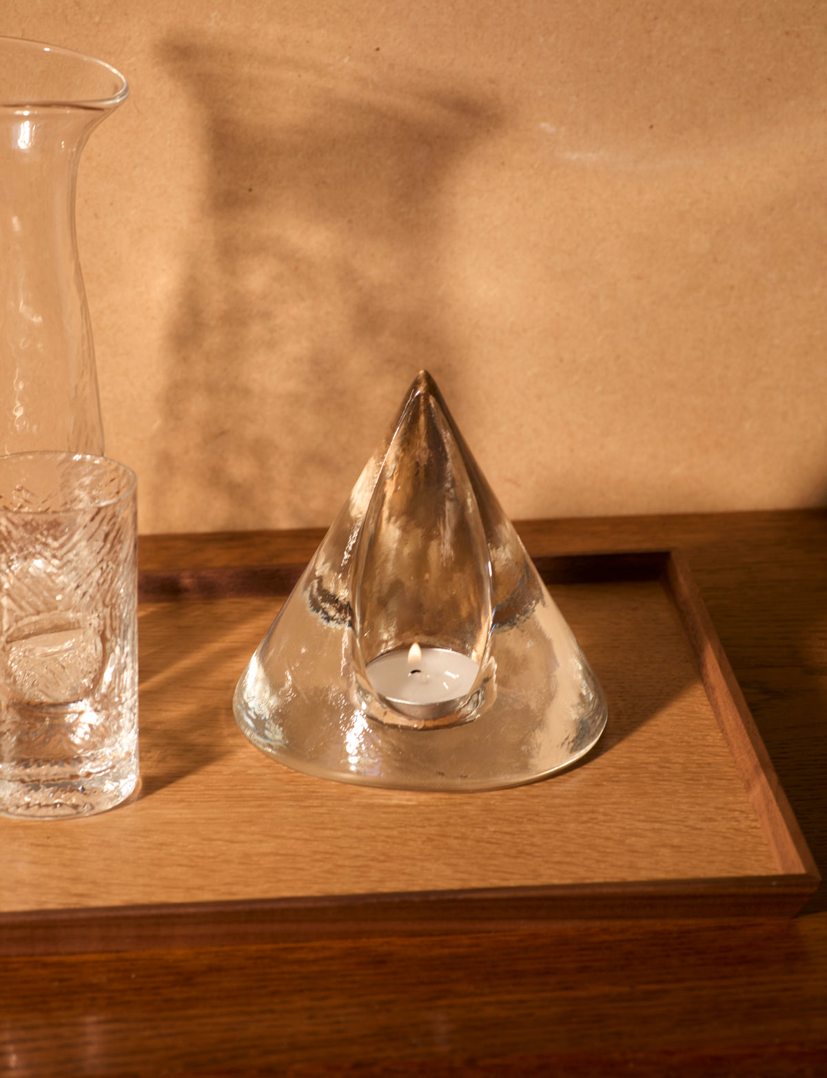 Clear glass pyramid candle holder in European glass  by DIG IN JAPAN | The Oblist