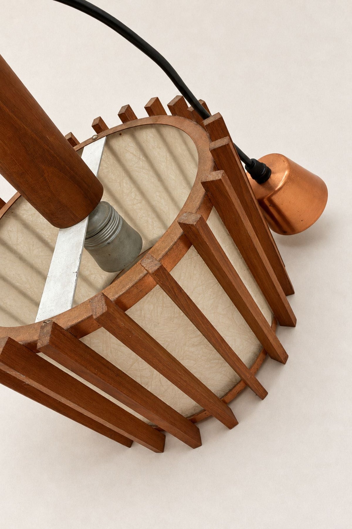 1970s Teak and Copper Ceiling Light — detail view