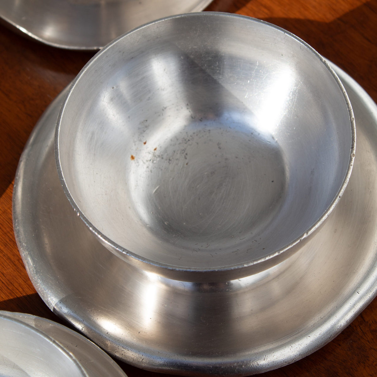 Metal Serving Bowl - Arthur Krupp — top view of brushed metal finish