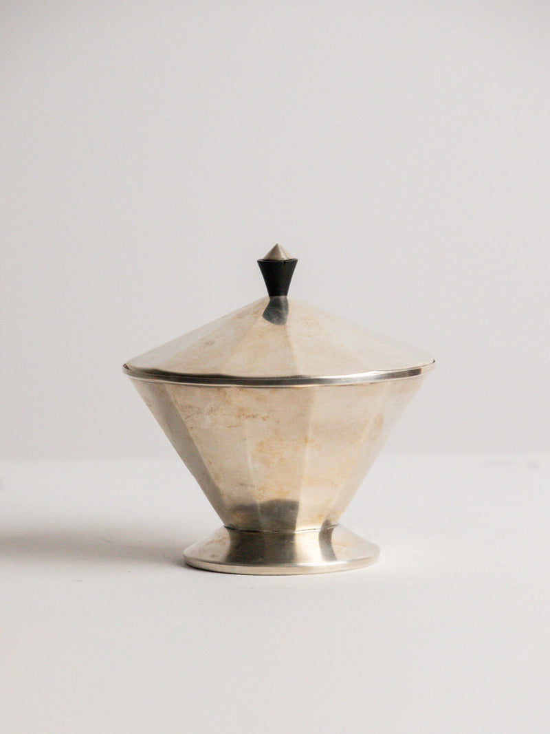 Wellner Faceted Conical Lidded Sugar Bowl in Silver-Plated Alpacca, German Art Deco, 1930s by Studio Ecubed