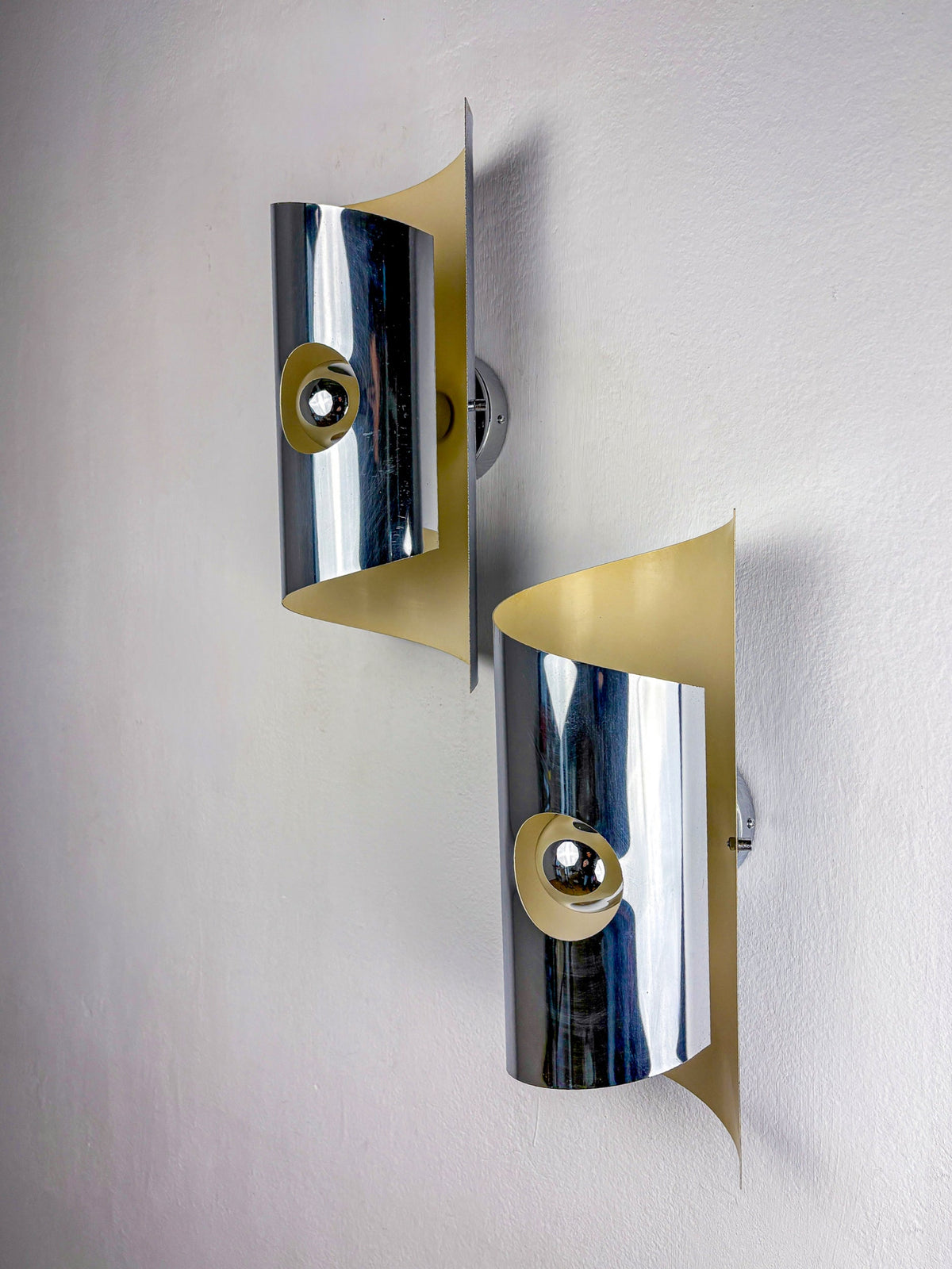 Pair of Space-Age wall Sconces, Max Sauze's style, France, Circa 1970's — side angle