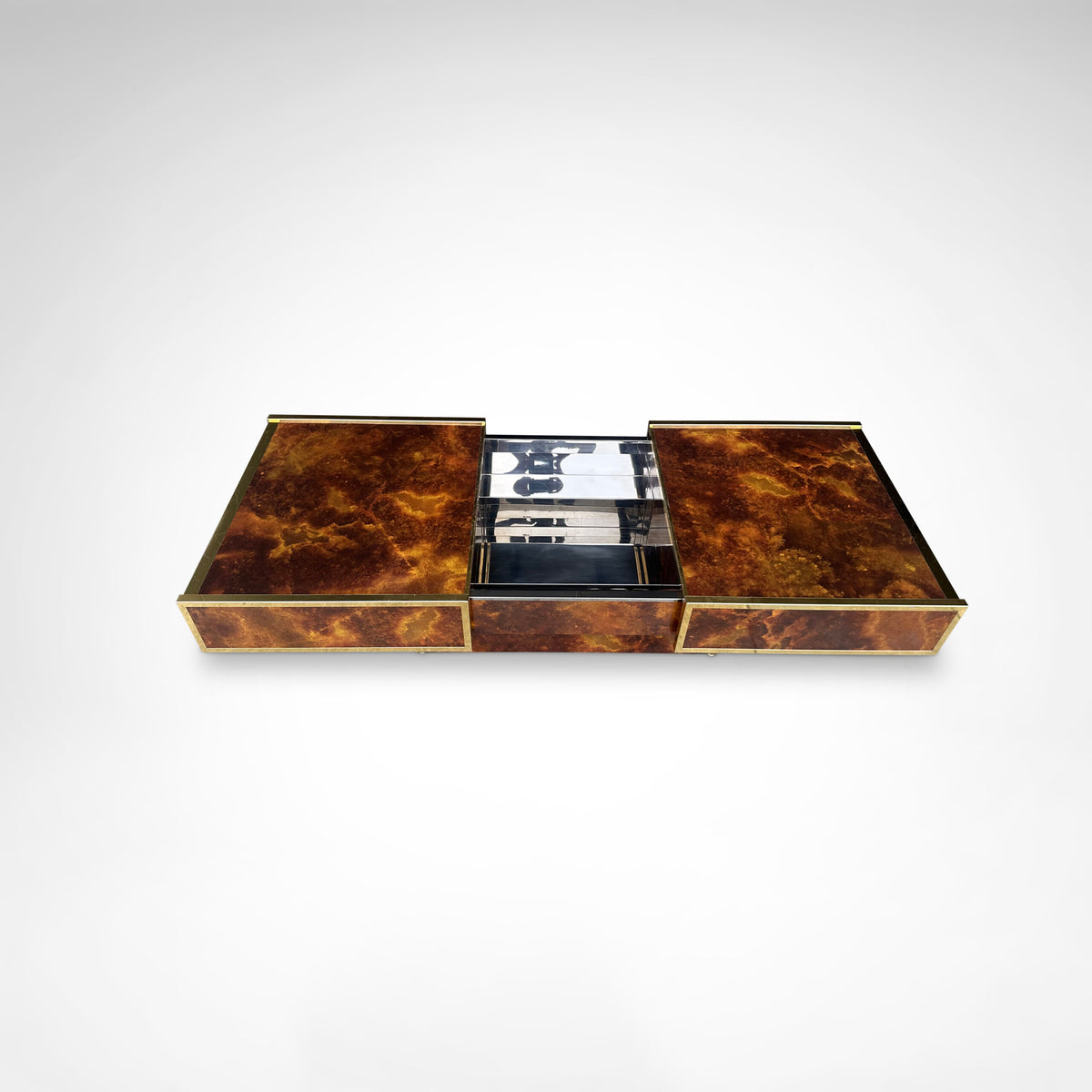 Burl Wood and Brass Coffee Table with Integrated Bar by Maison Lancel — additional view