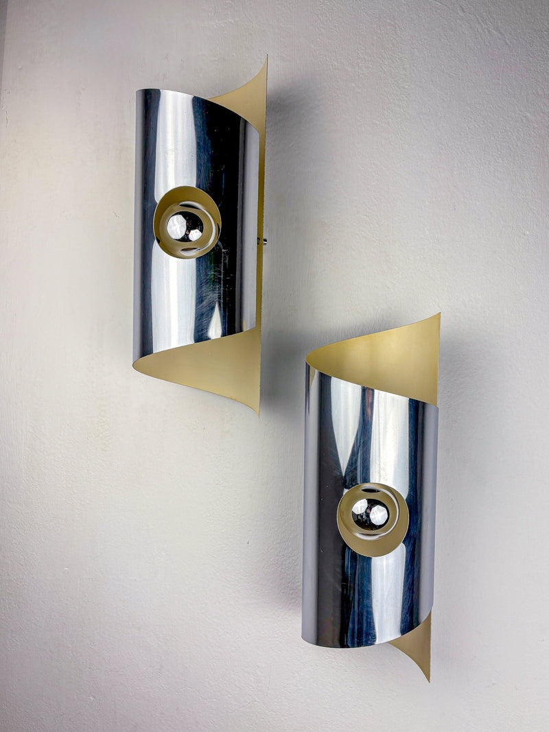 Pair of Space-Age wall Sconces, Max Sauze's style, France, Circa 1970's by Malamar Studio | The Oblist