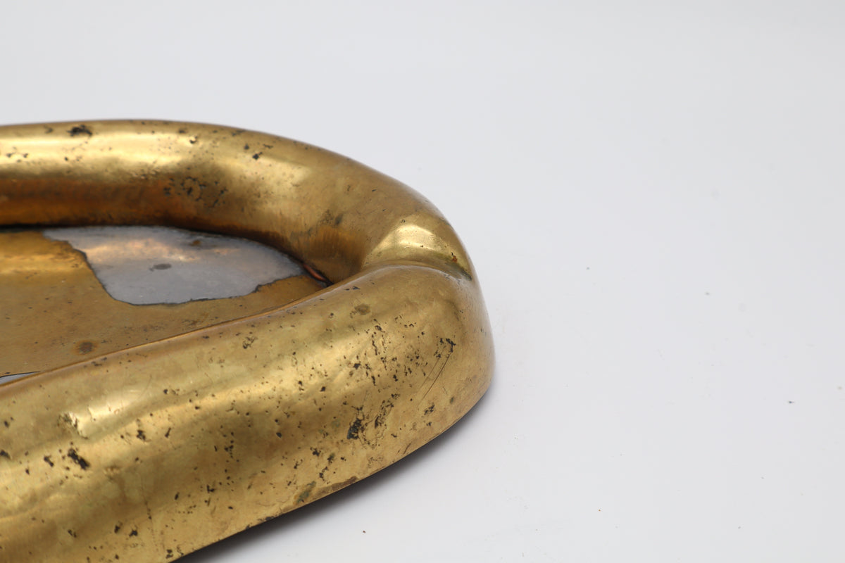 Brutalist Brass & Aluminum Ashtray by David Marshall — Spain, 1980s — detail view