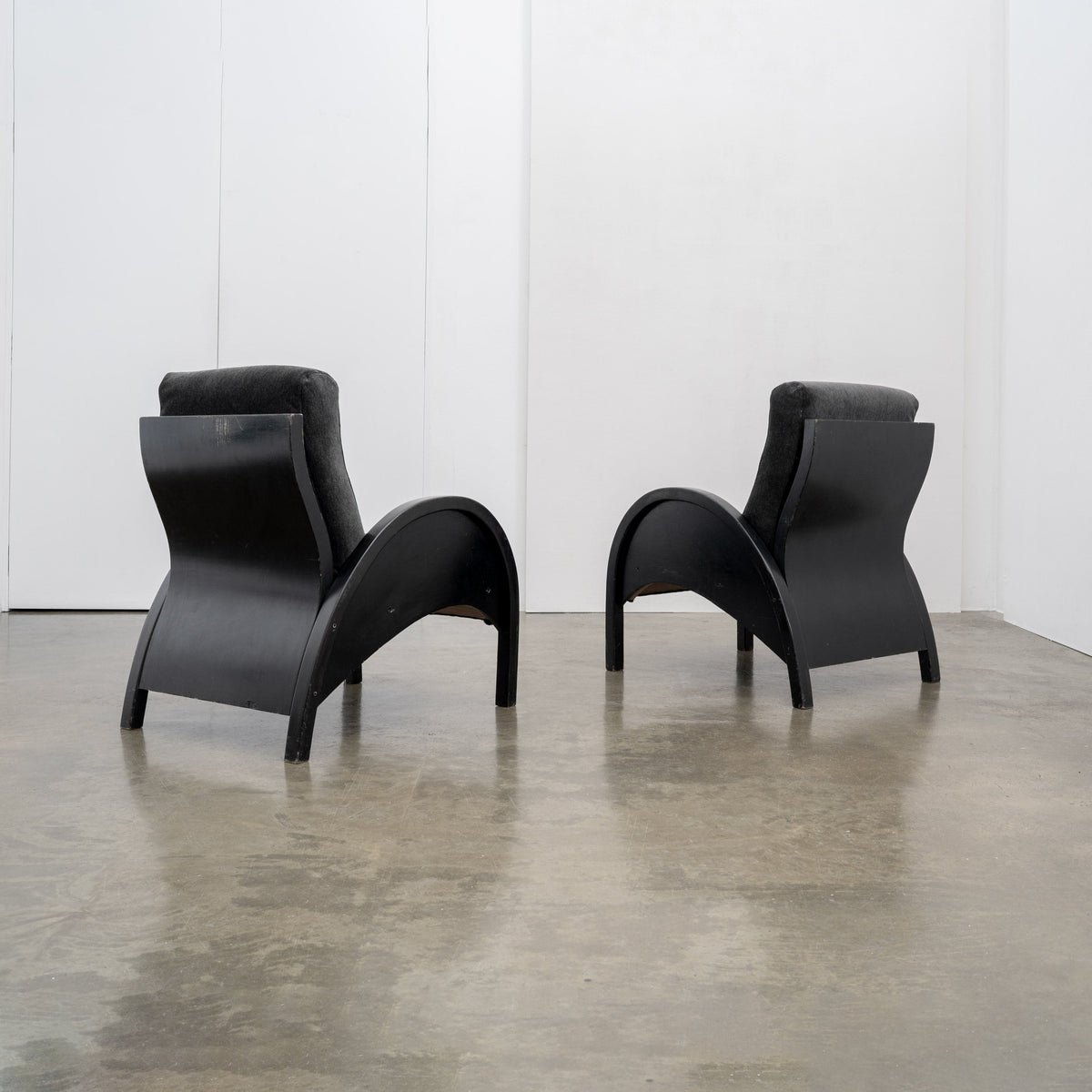 Modernist Armchairs, c.1950 — side angle showing black wooden frame