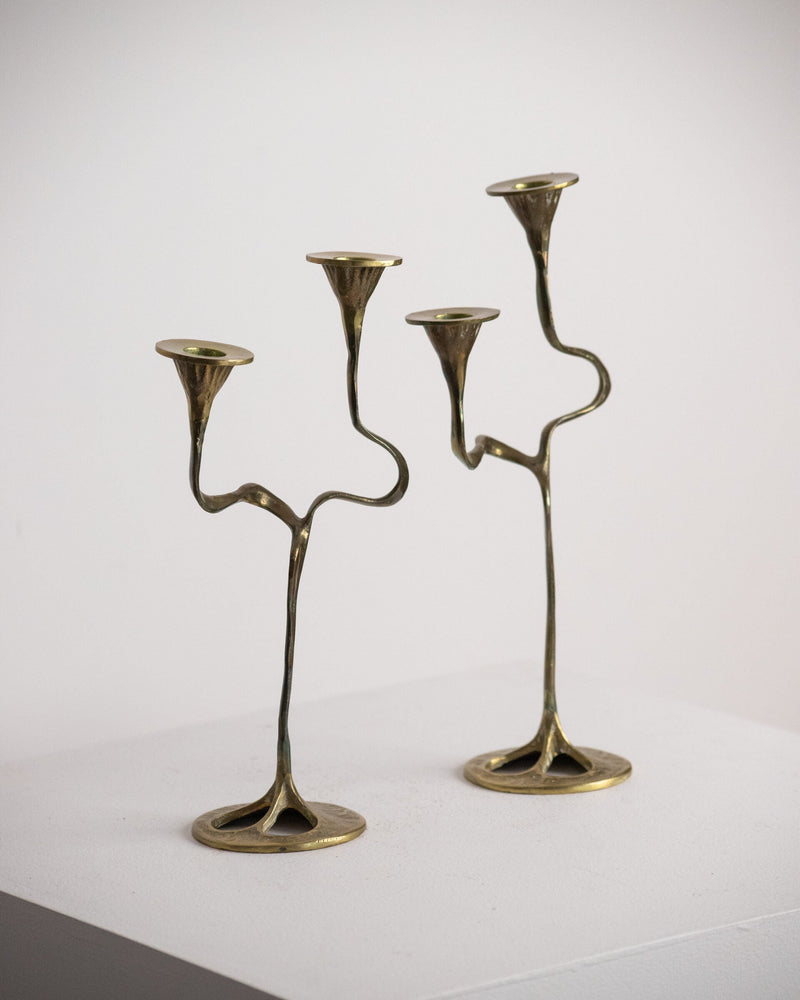 Pair of Brass Serpentine-Arm Candelabra, Organic Brutalist Style, Attributed to Kurt Jesch, Austria 1960s — alternate view