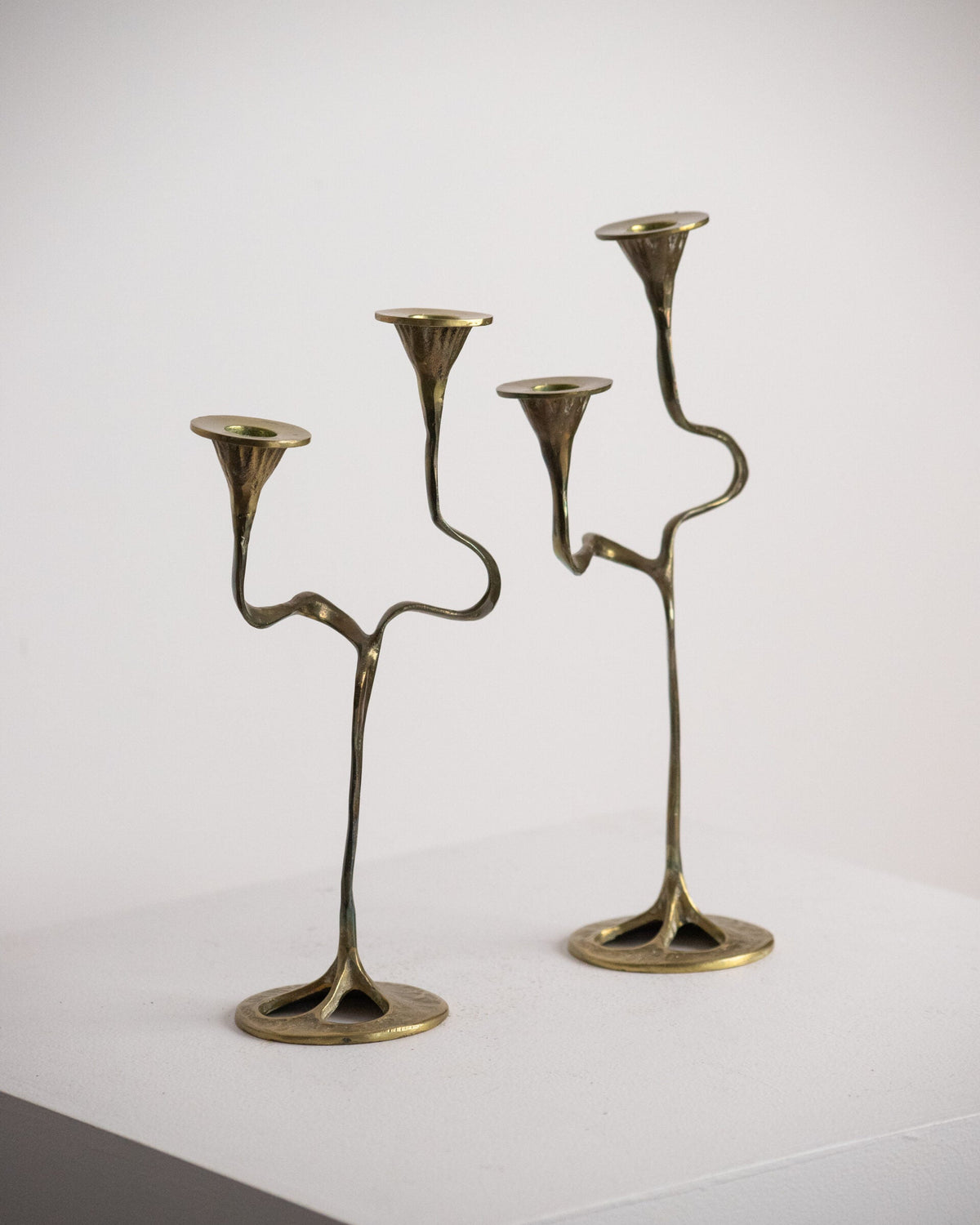 Pair of Brass Serpentine-Arm Candelabra, Organic Brutalist Style, Attributed to Kurt Jesch, Austria 1960s — alternate view