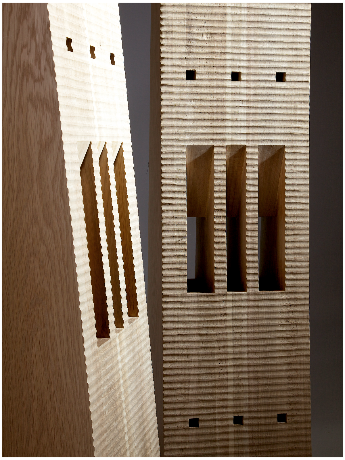 Totem Coat Stand - Oak and 5500 years old Bog Oak — close-up of textured wood details