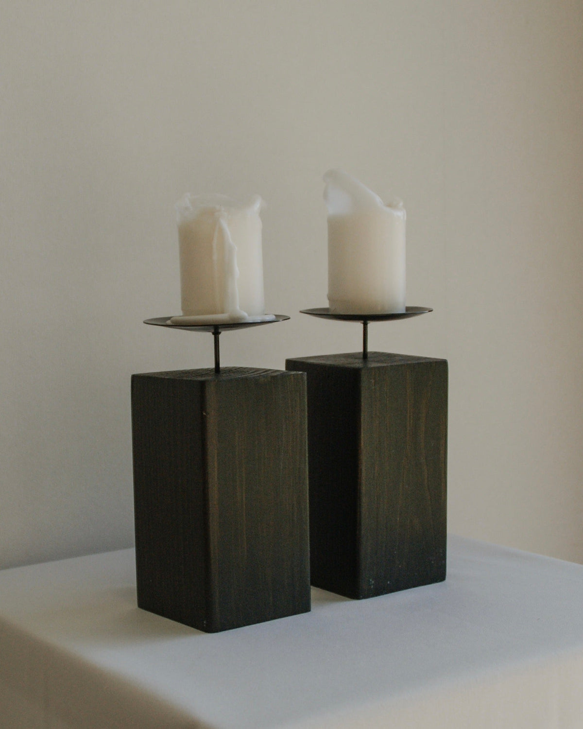 Pair of Wooden Candle Holders by Tafelgeluk | The Oblist
