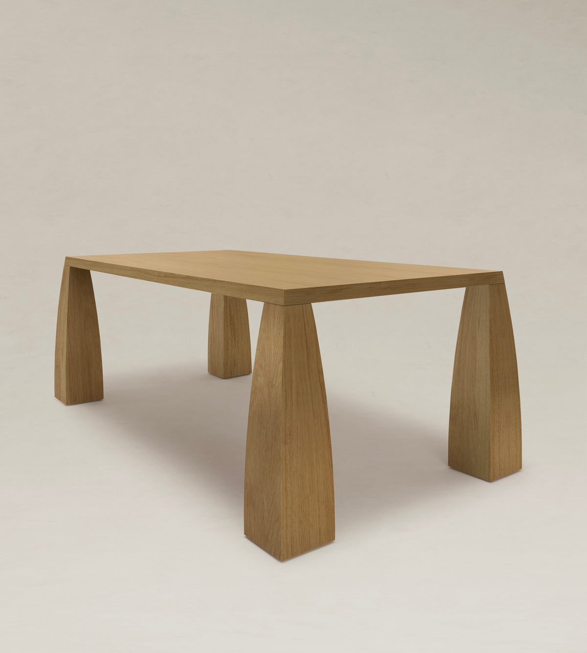 Khram Dining Table — angled view highlighting solid oak legs
