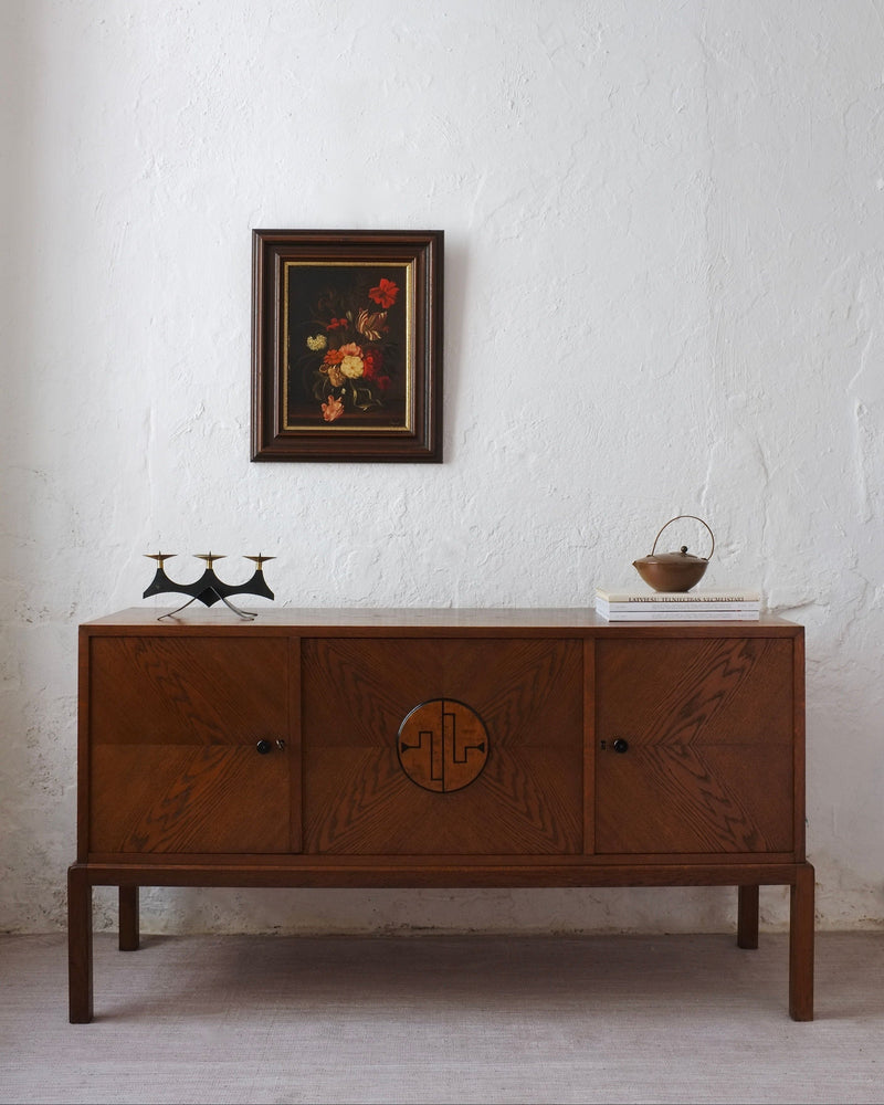Swedish Modern Oak Sideboard, 1930s by Veter Vintage | The Oblist — vintage oak cabinet with geometric design