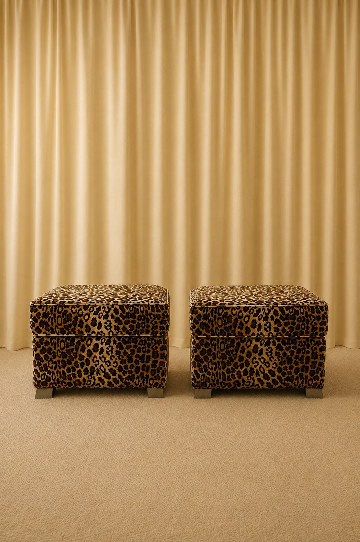 Pair of Leopard Upholstered Footstools — close-up