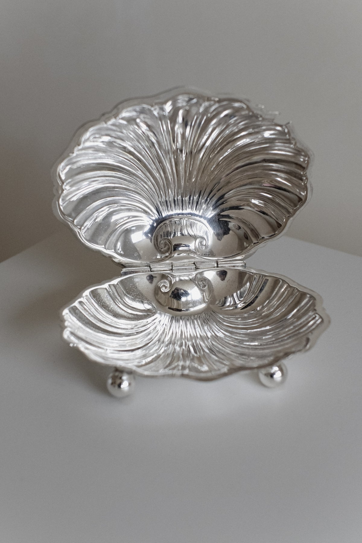 Large Shell Shaped Dish — back view showing polished silver finish