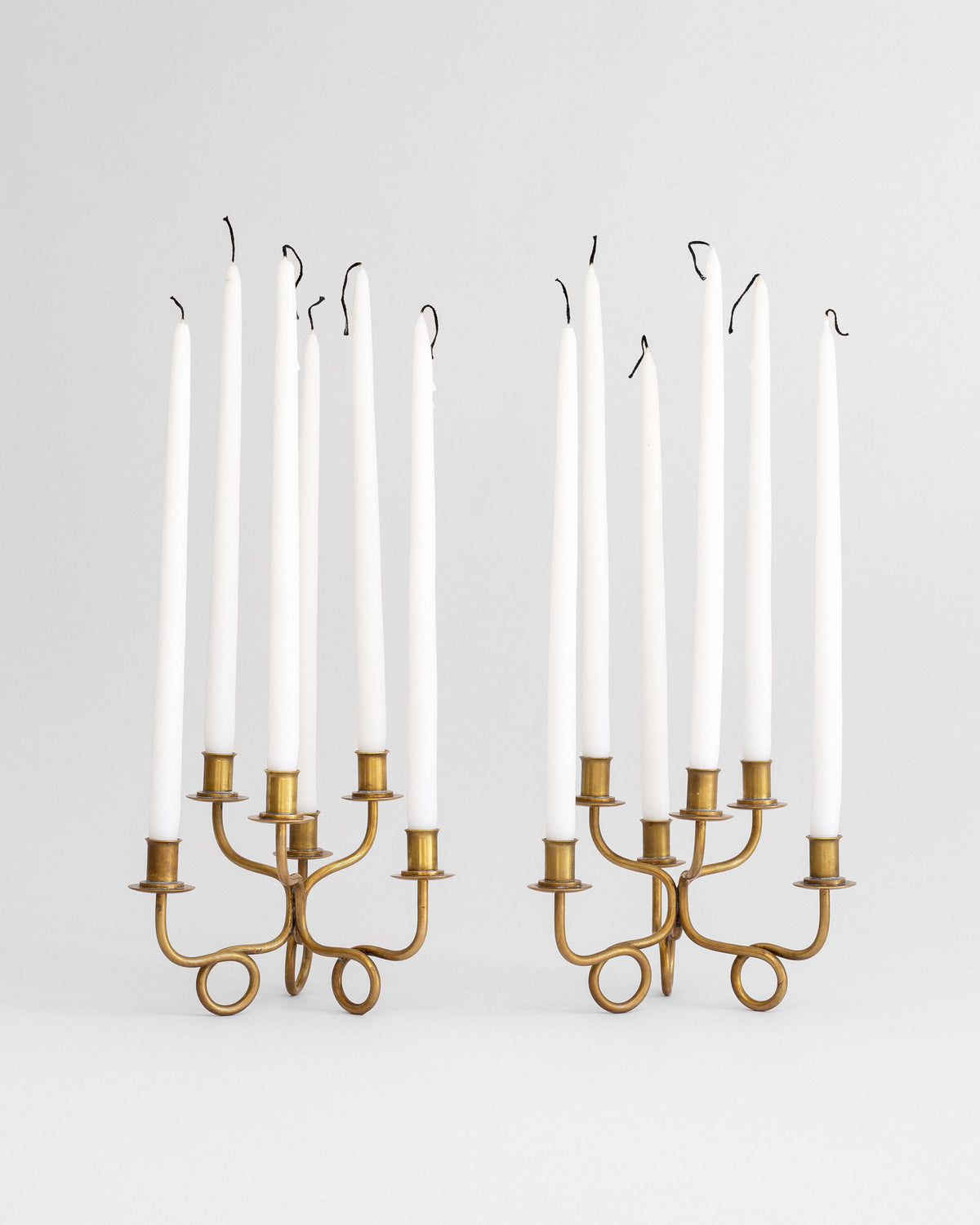 Pair of Brass Candelabra by Josef Frank, Sweden, 1940s — detail view