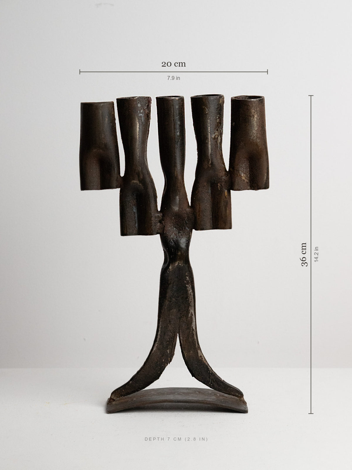 Tree-Form Brutalist Candelabra in Welded Iron, Five Arms, 1960s–1970s — detail view