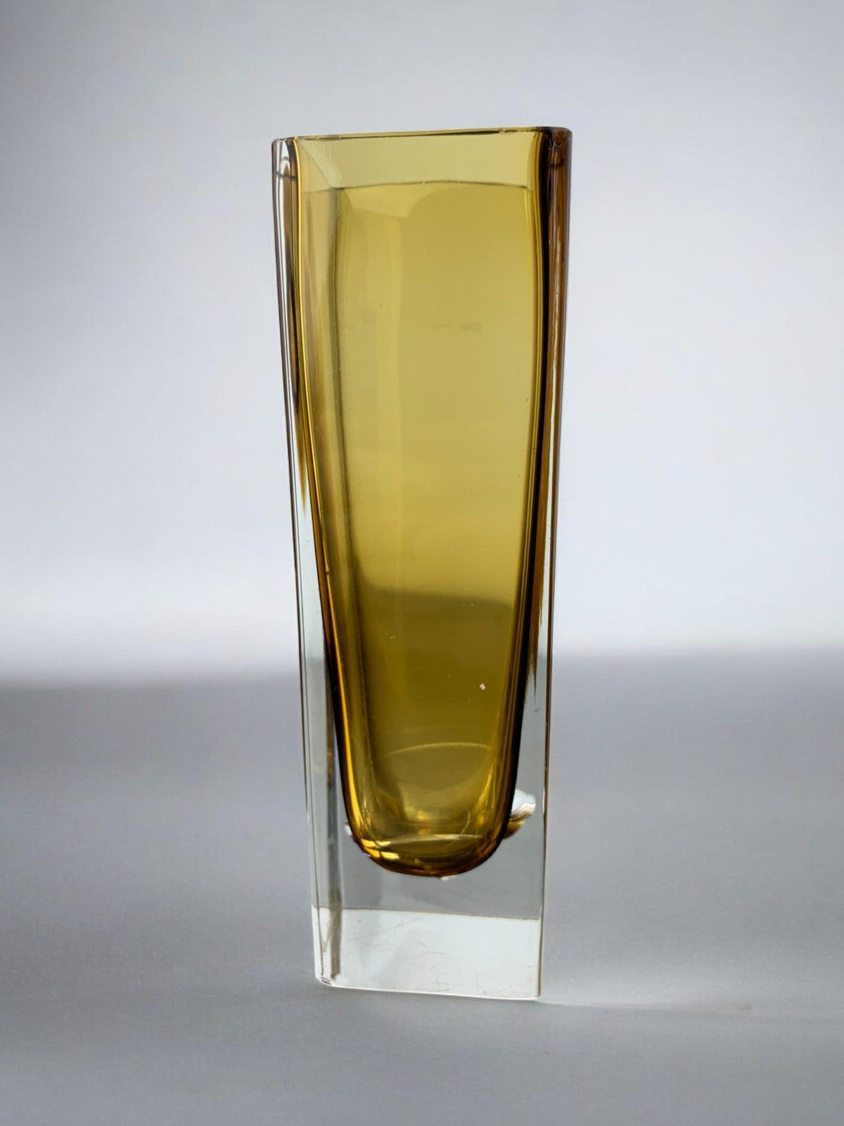 Yellow Sommerso vase, Murano Glass, Italy, 1970 — side angle showing yellow glass body
