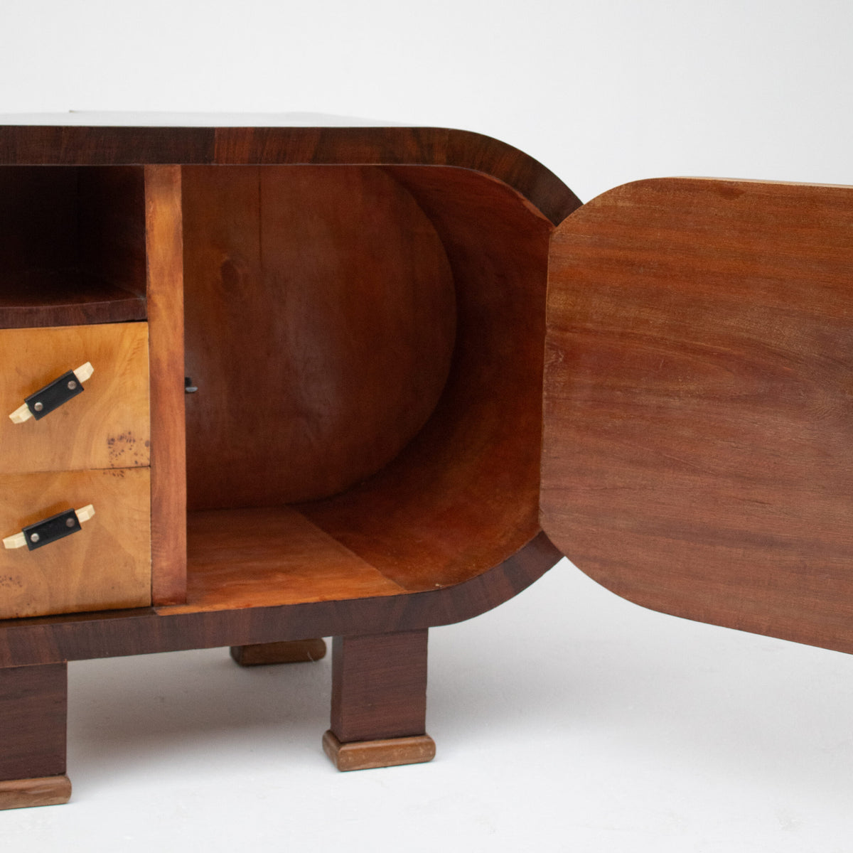 Pair of Art Deco Nightstands with Burl Wood Fronts — view 9