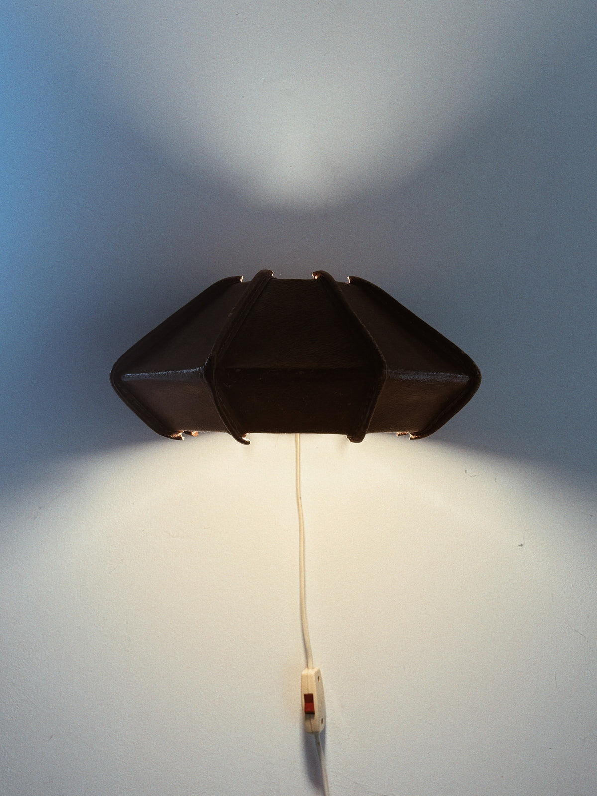 Leather Wall Lamp, Mid Century Poland — side angle