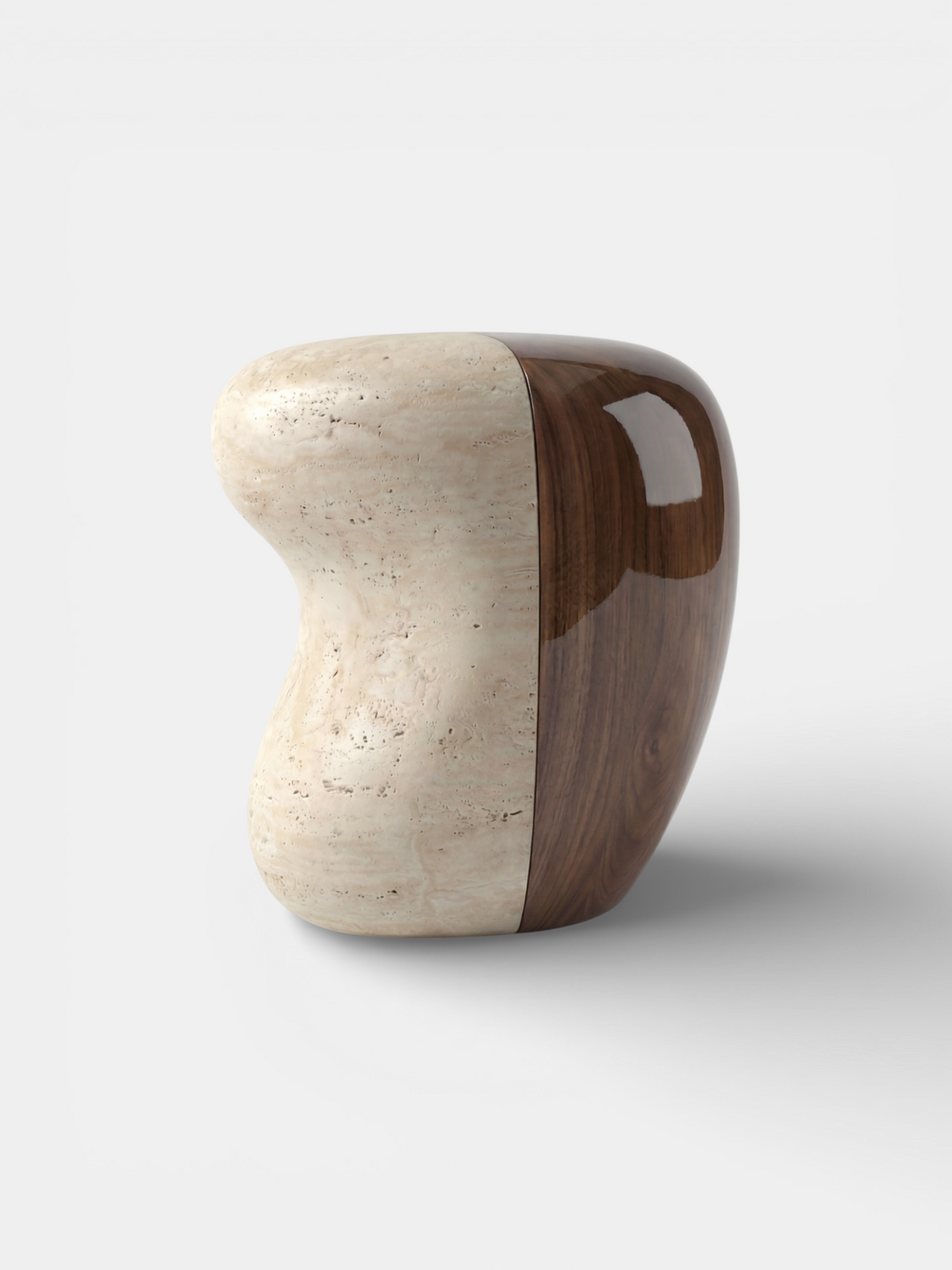 Yosho Travertine And Wood Side Table — side angle
