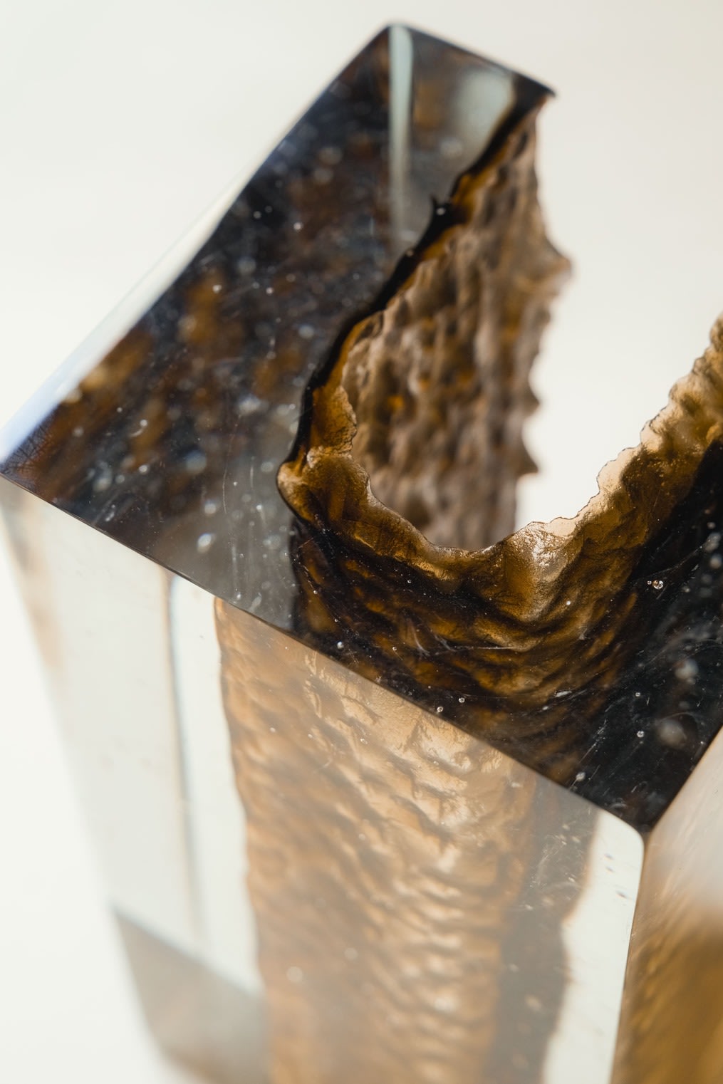 Brutalism Candle Holders in Glass - GEODA Collection — back view highlighting textured glass surface