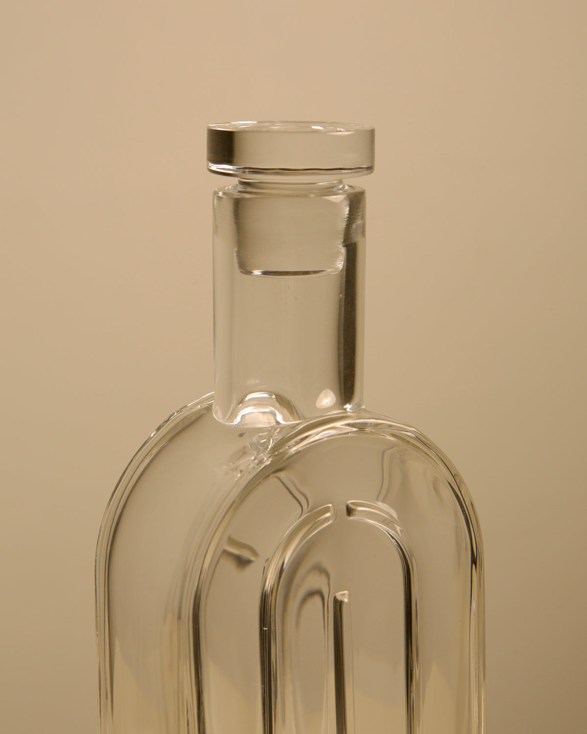 Close-up detail of crystal bottle vase neck and stopper by Griziotti
