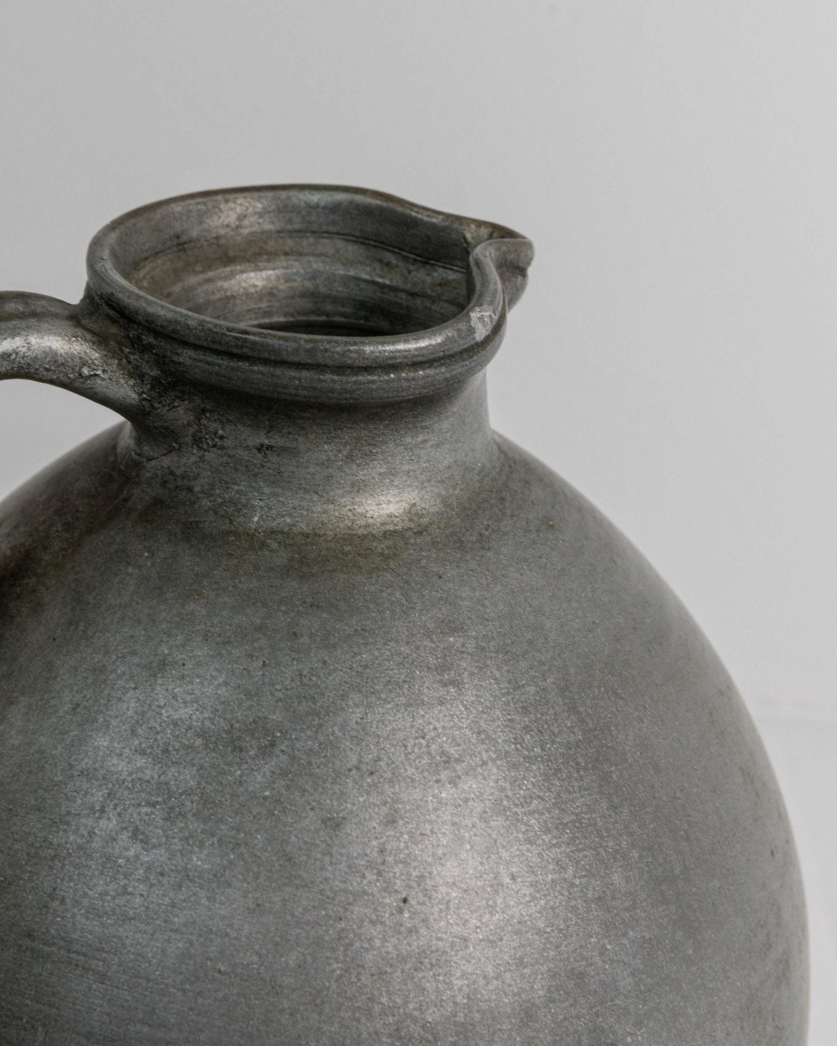 Vintage 1960s Studio Ceramic Vase with Handle, Large Rounded Form with Silver Glaze, Timeless Design, handmade Pottery, Elegant Gift Idea — view 10