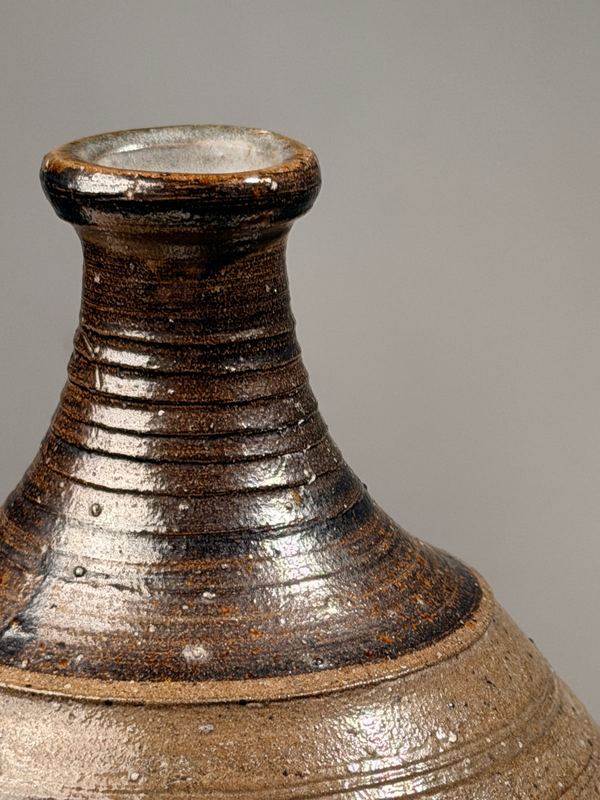 Rare stoneware soliflore vase by Jean Linard, dated 1970 — side angle