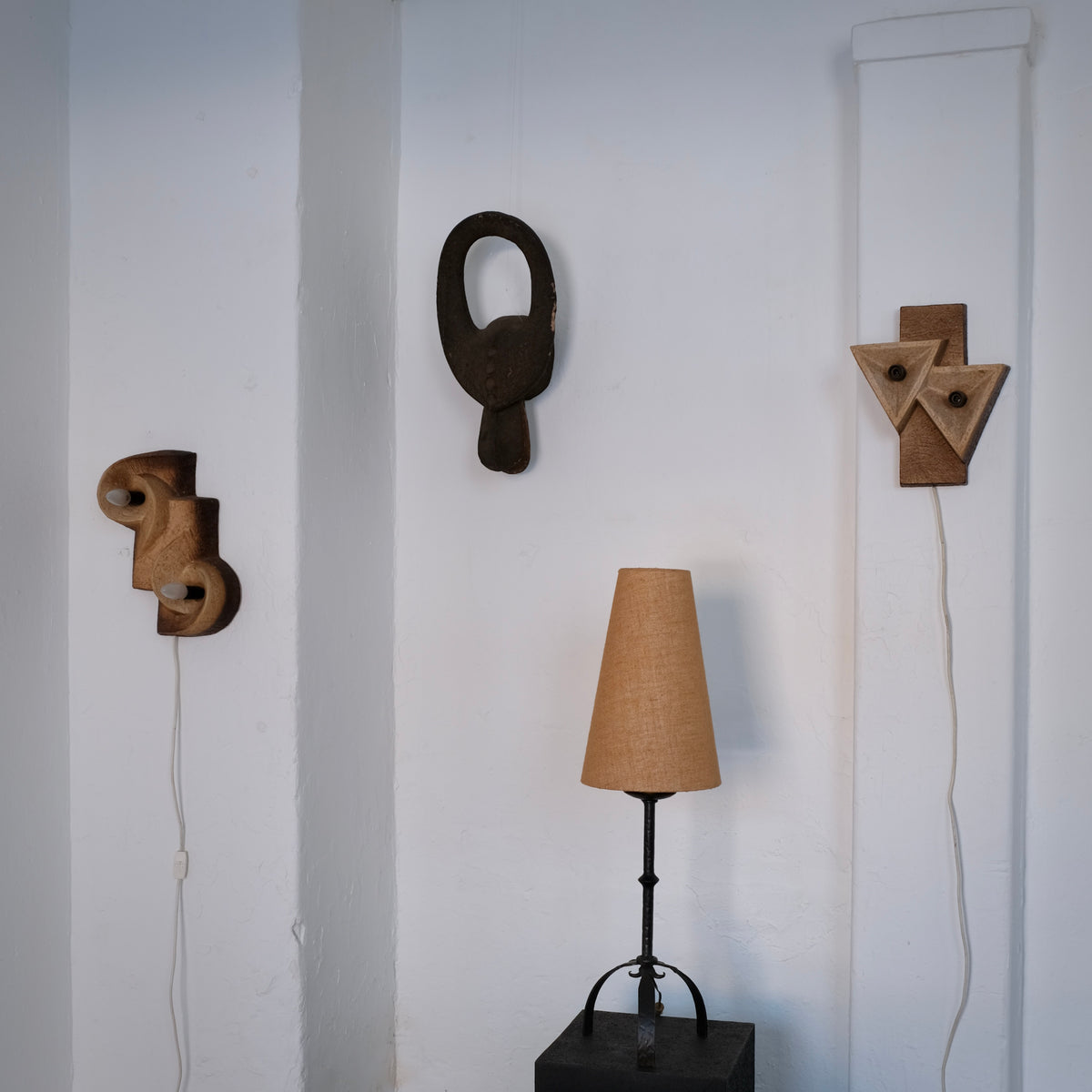 Brutalist Ceramic Wall Sconce, Netherlands, 1960s — displayed in minimalist interior setting