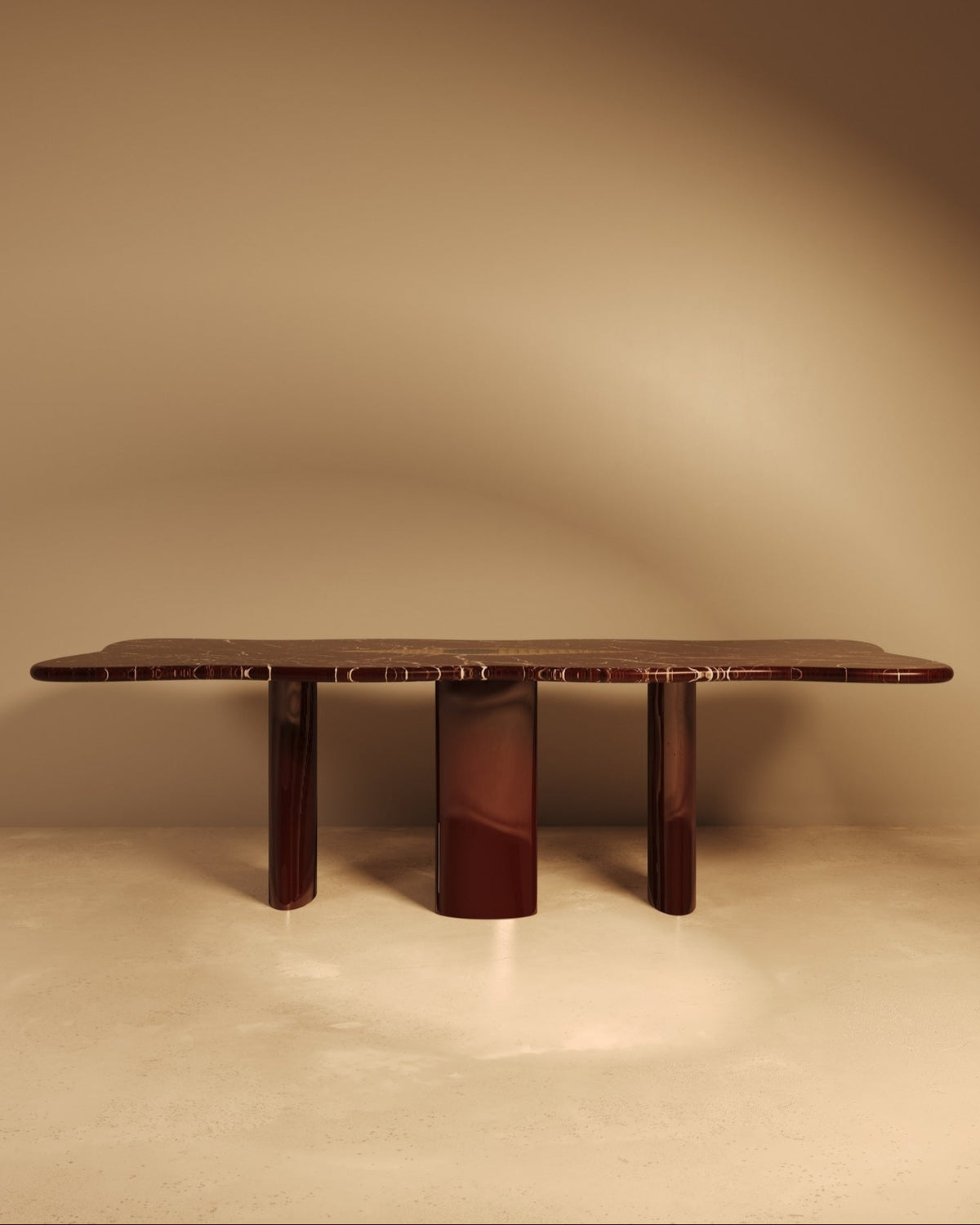 NAZAR marble dining table with cylindrical lacquer legs detail view