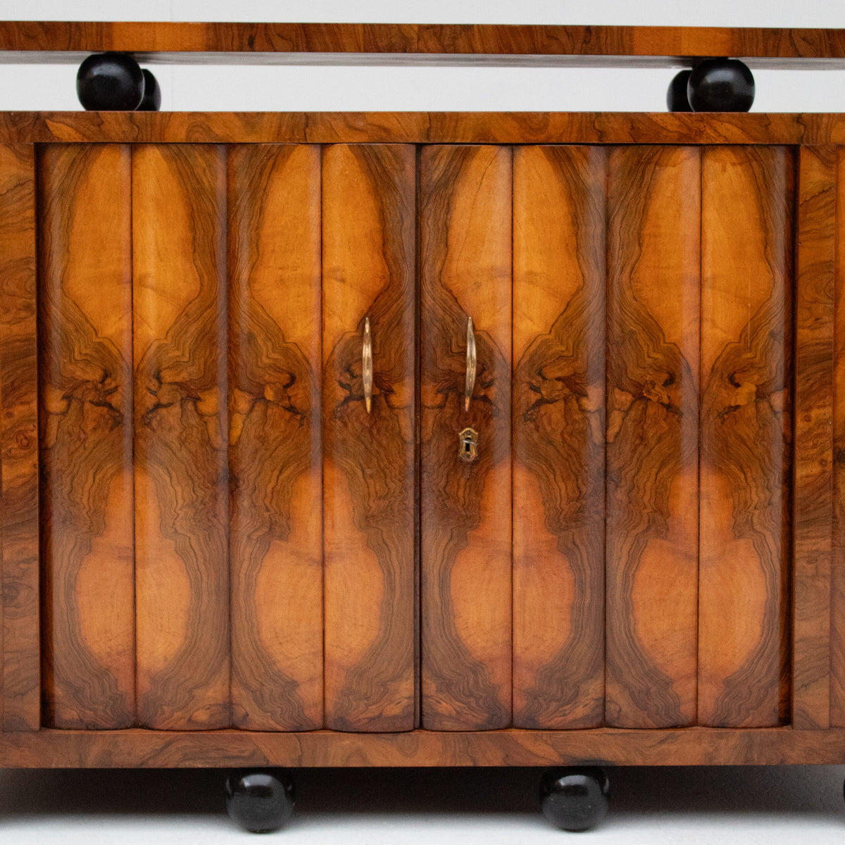 Art Deco Burl Wood Cabinet with Sculptural Top — alternate view