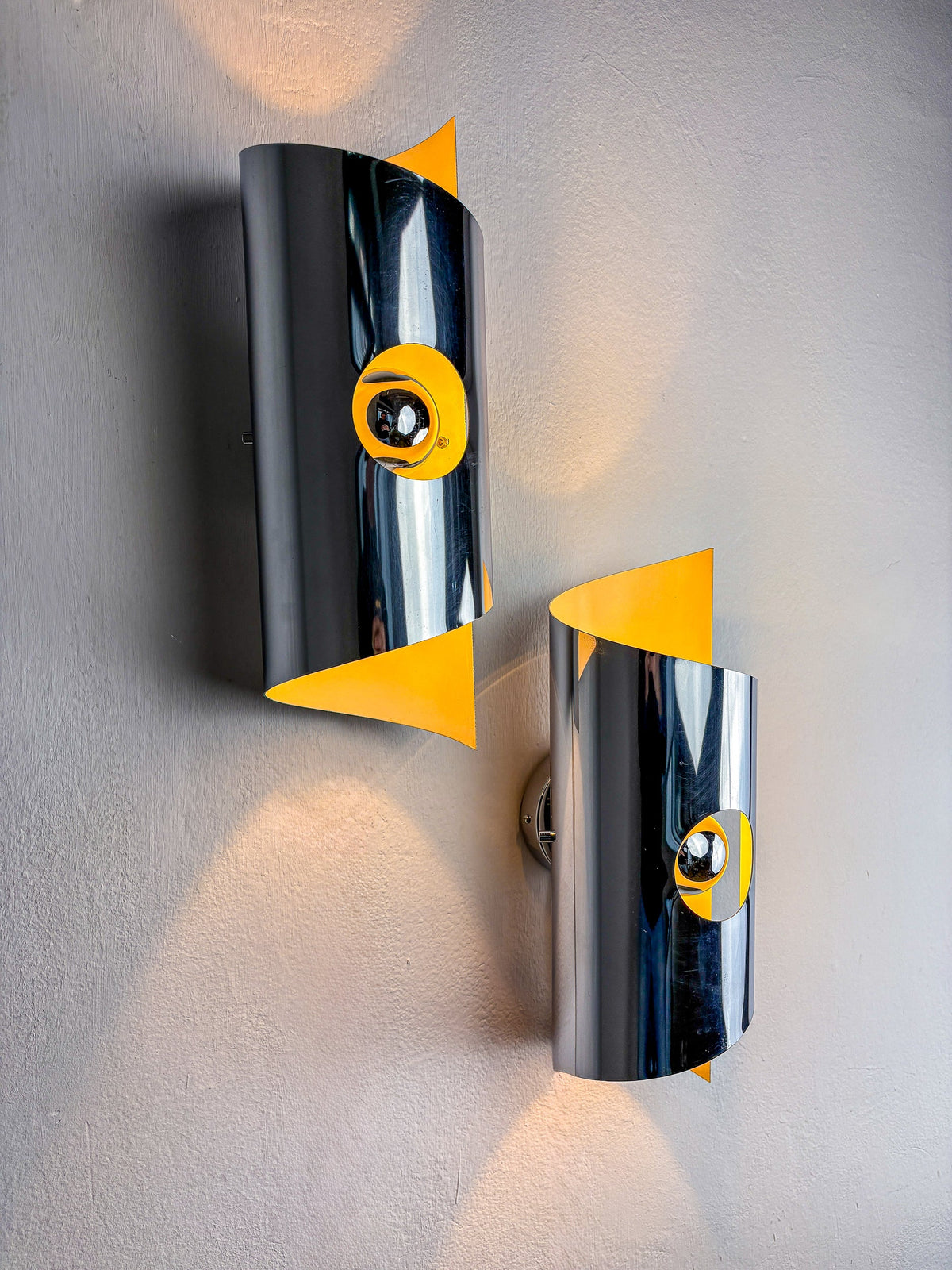 Pair of Space-Age wall Sconces, Max Sauze's style, France, Circa 1970's — close-up