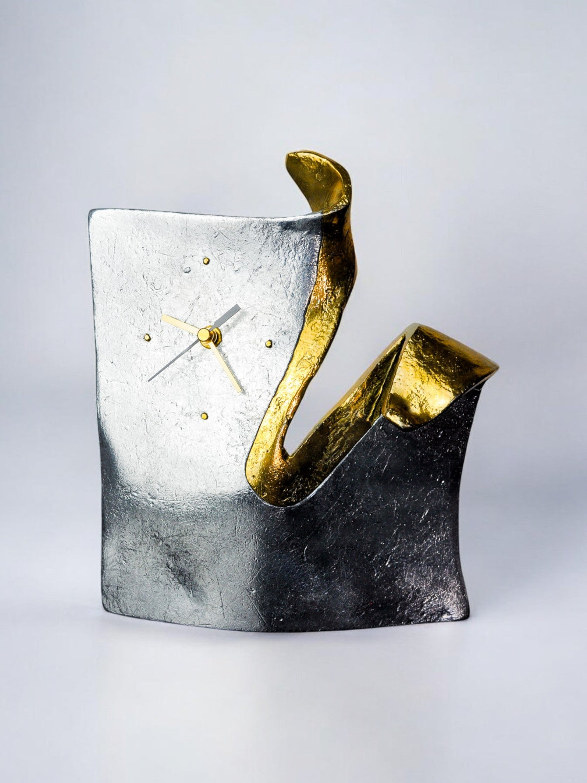 Brutalist clock by Art3, Spain, 1980s by Malamar Studio | The Oblist — metallic finish, modern design