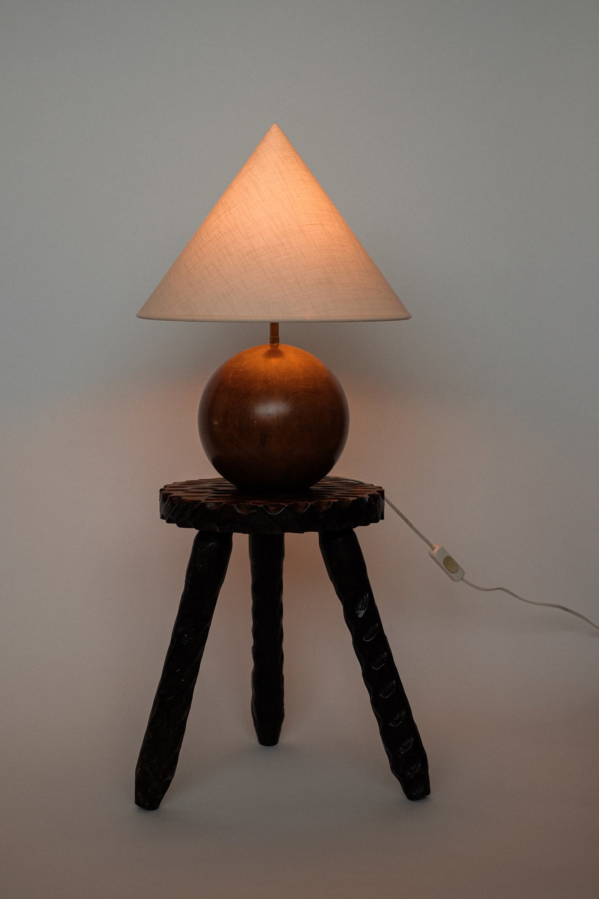 Hand-carved Wooden Tripod Stool — additional view