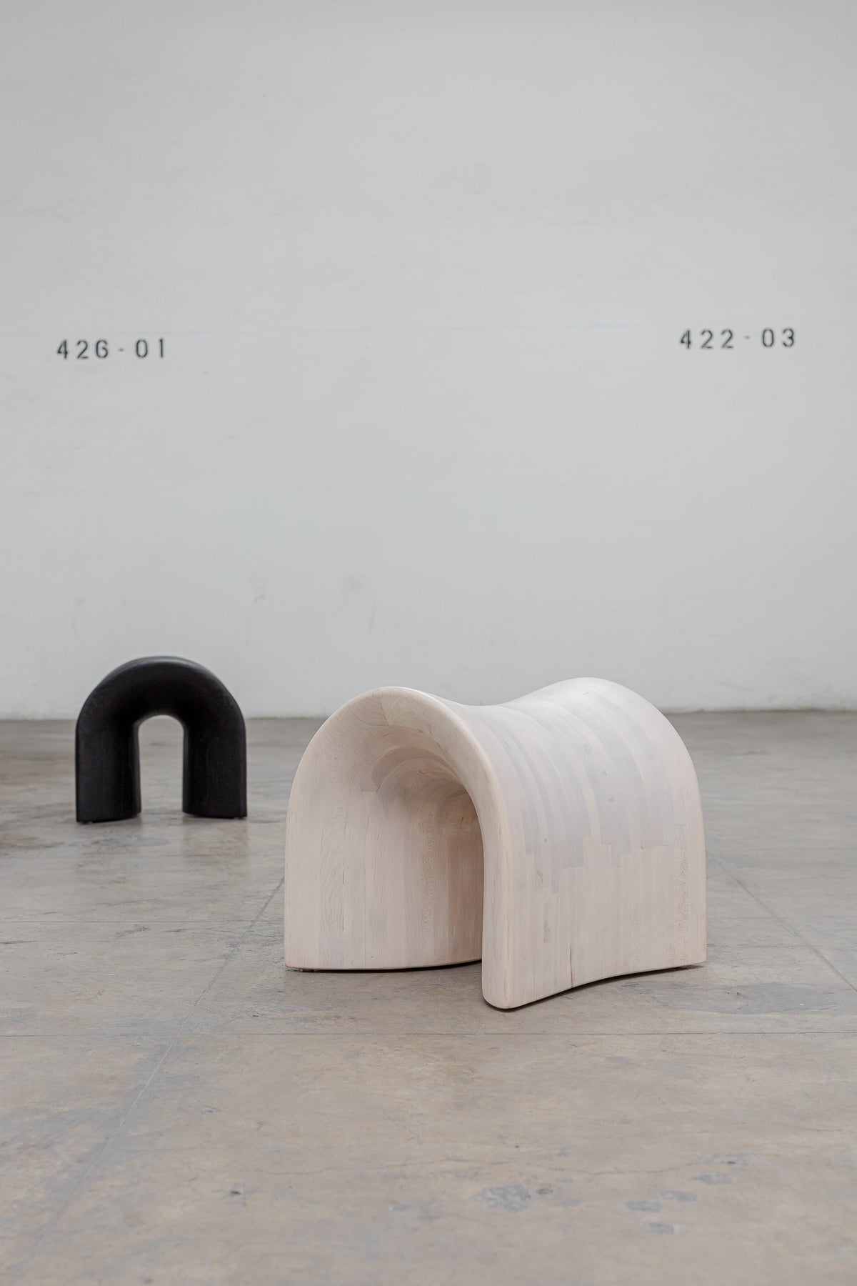 Solid Oak Stool - TORO Series by Daniel Couttolenc, Cream Wash Finish — side angle