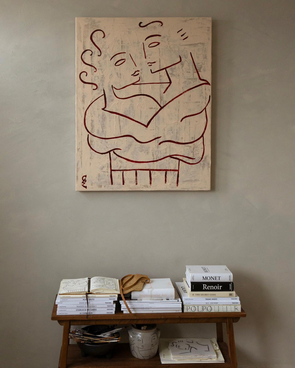 Le Cocoon — top view of painting on neutral wall