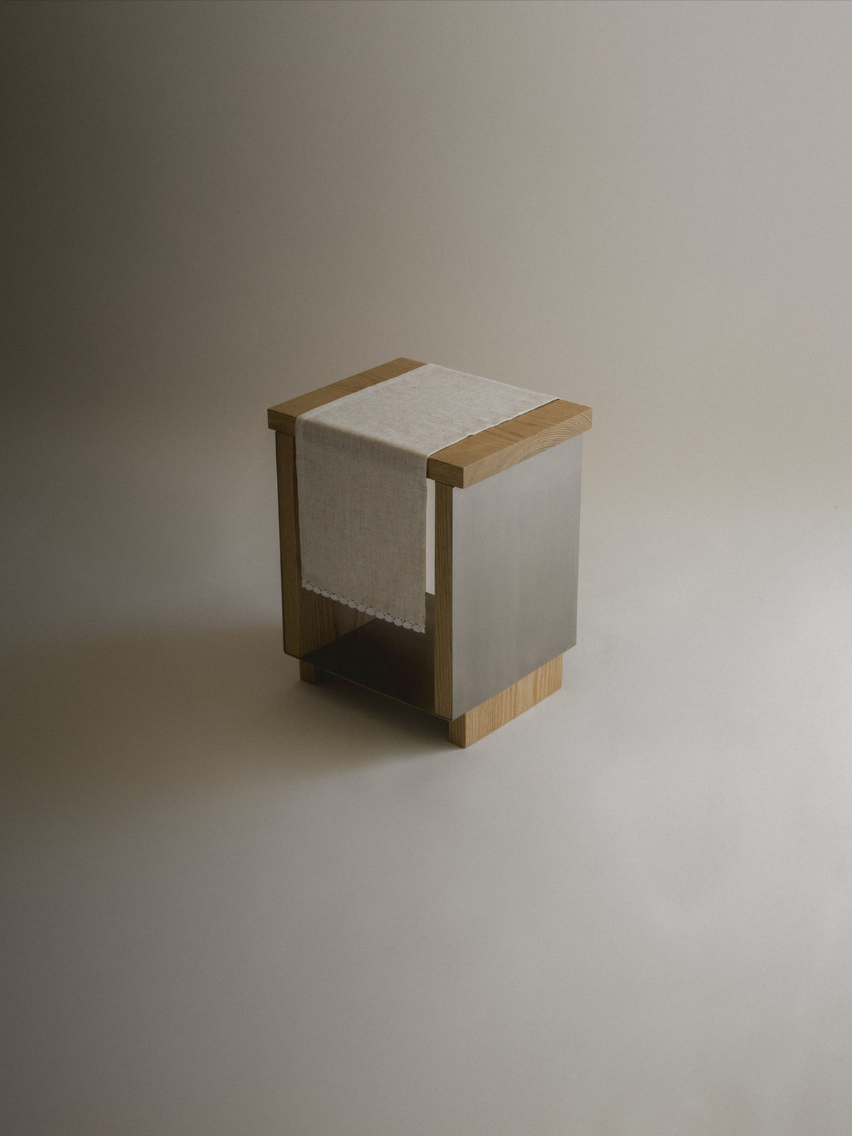B2 STOOL Side Table in Oak and Stainless Steel — side angle